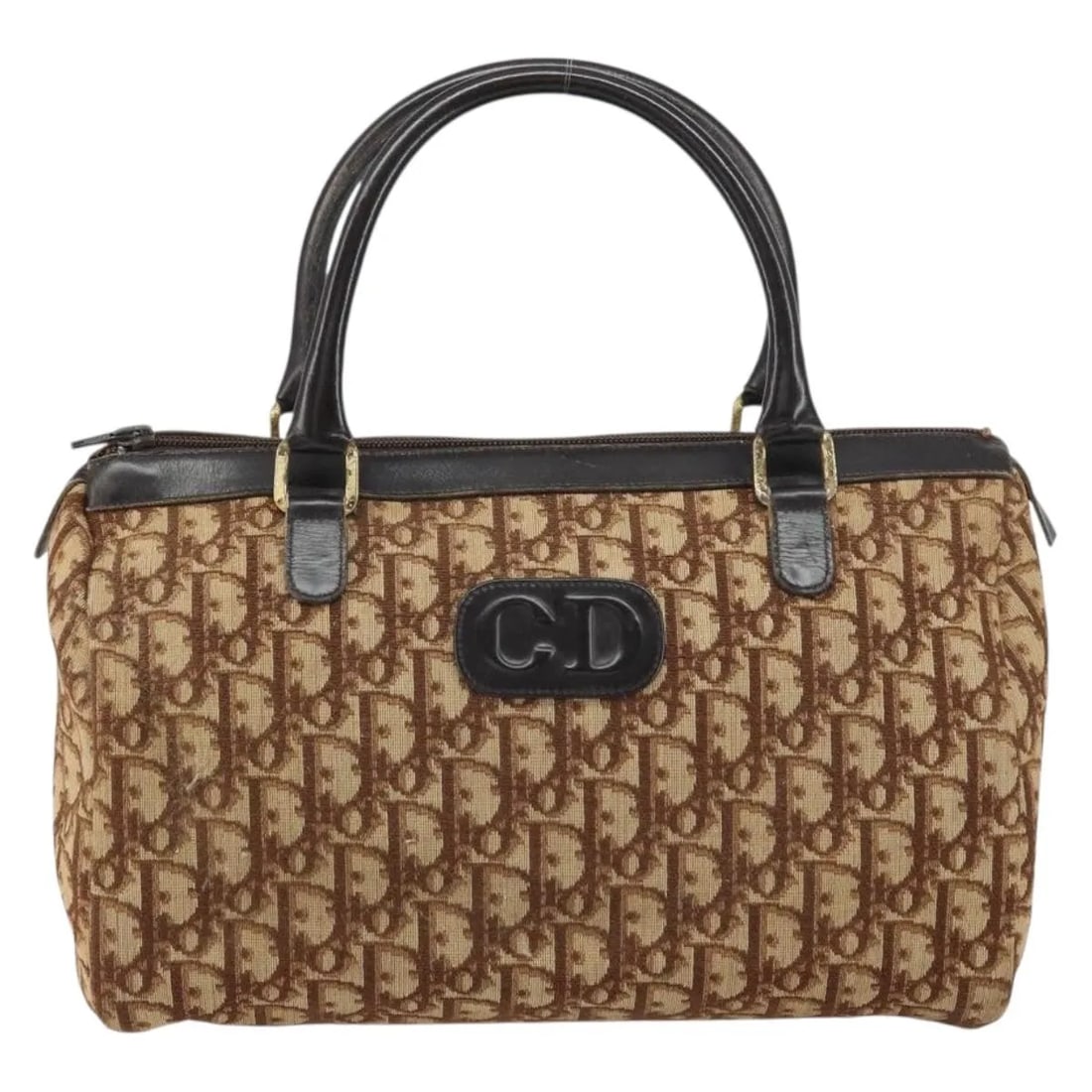 Vintage Christian Dior CD Trotter Brown Canvas Handbag 28x16x14cm: Vintage Christian Dior CD Trotter Brown Canvas Handbag 28x16x14cm This vintage Christian Dior CD Trotter handbag features a brown canvas exterior with leather accents. Designed for women, it displays 