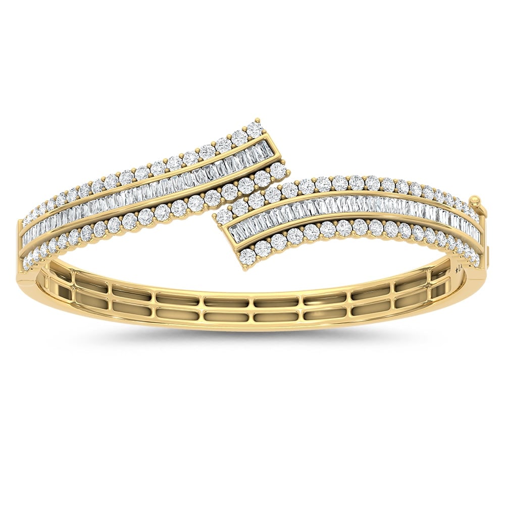 14K Yellow Gold Lab Grown Diamond 4 1/2 Ct.Tw. Round and Tapper Fancy Bangles: 14K Yellow Gold Lab Grown Diamond 4 1/2 Ct.Tw. Round and Tapper Fancy Bangles Elevate your jewelry collection with these stunning 14K Yellow gold bangles, featuring a total of 4 1/2 carats of lab-grow