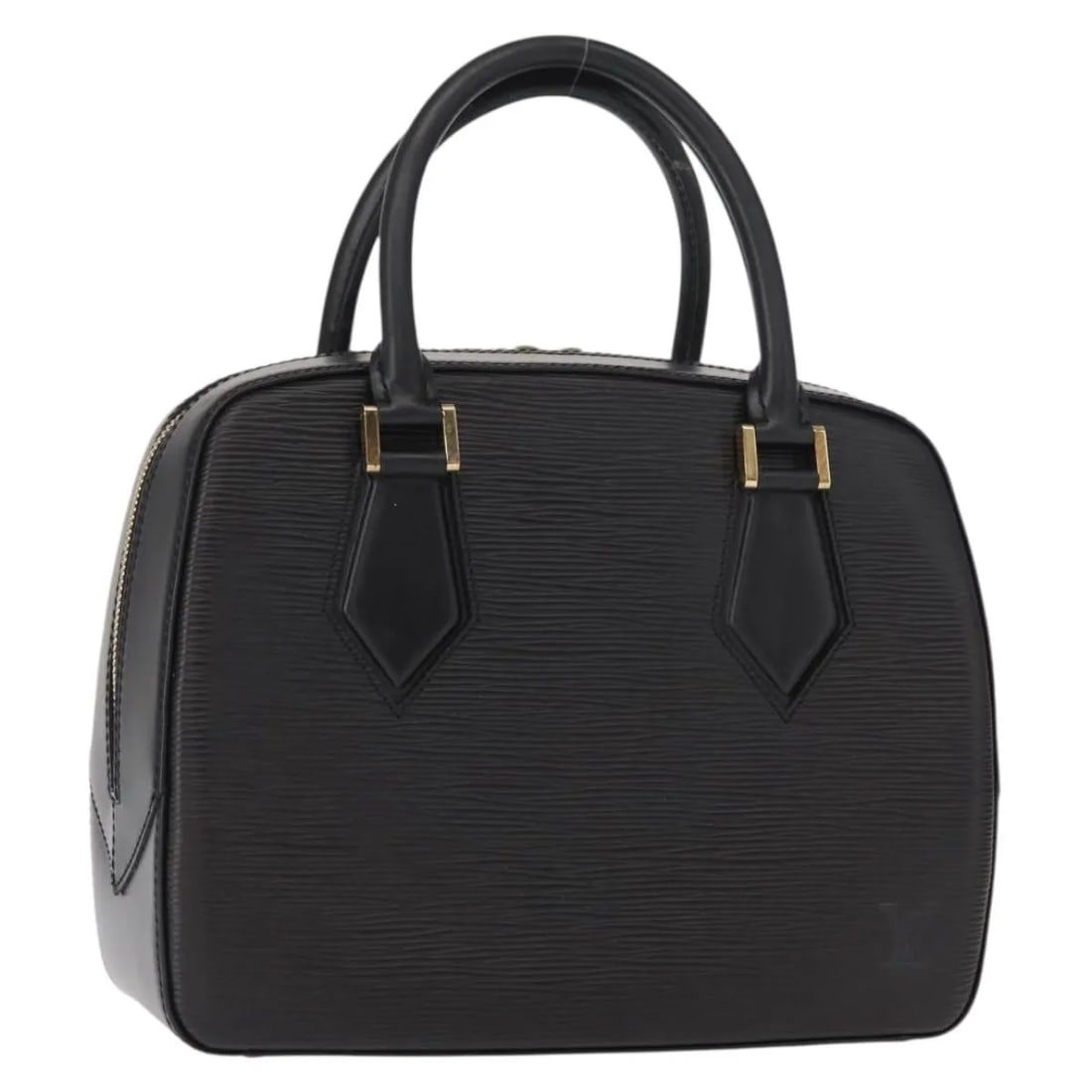 Black Leather Handbag Louis Vuitton Sablons: Black Leather Handbag Louis Vuitton Sablons The Louis Vuitton Sablons handbag for women is crafted from black leather with a structured silhouette. It features slight rubbing and minor stains on the e