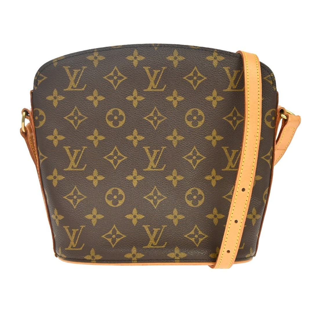 Louis Vuitton Drouot Monogram Canvas Crossbody Bag M51290: Louis Vuitton Drouot Monogram Canvas Crossbody Bag M51290 Louis Vuitton Drouot shoulder bag in Monogram canvas and leather, designed in a vintage style with a gold-tone zipper closure. It features an 
