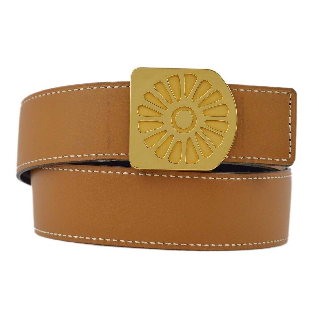 Hermes Le Soleil Hinflower Box Calf Waist Belt Size 70 Brown (1 of 7)