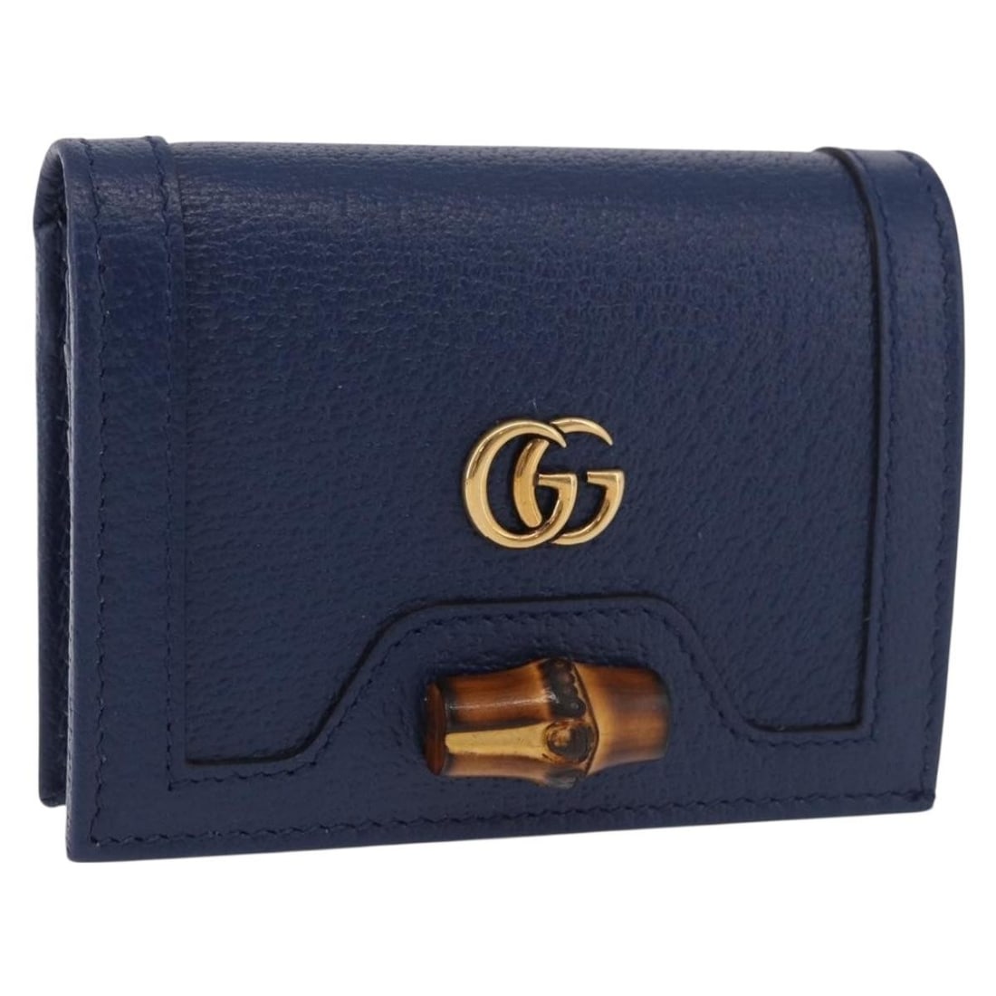 GUCCI 658244 Bamboo Leather Wallet Navy Gold Women: GUCCI 658244 Bamboo Leather Wallet Navy Gold Women A Gucci leather wallet in navy and gold, made in Italy. It is presented in excellent condition with no remarkable scratches noted on the outside, ins