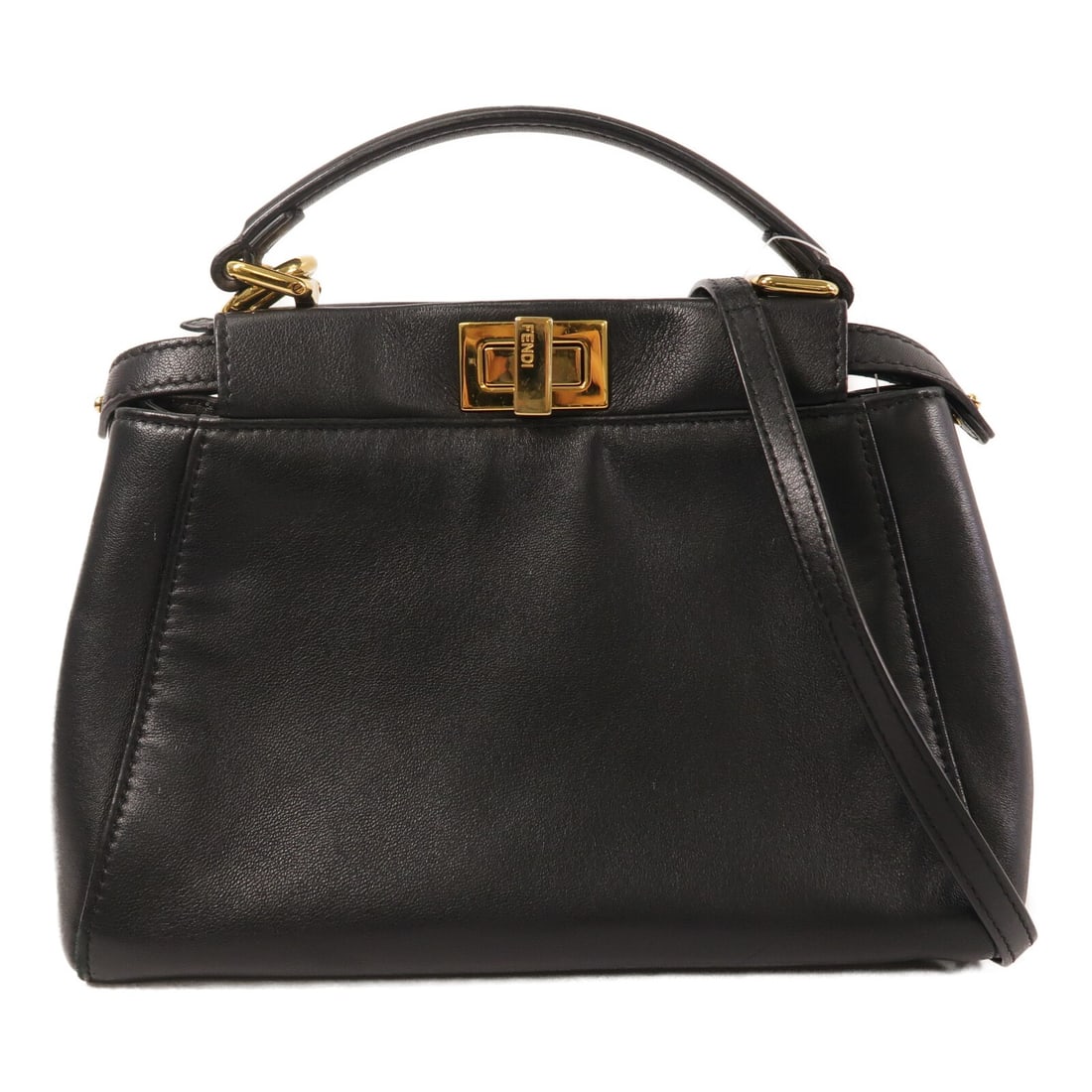 Fendi Peekaboo Mini 8BN244 Black Lambskin 2way Shoulder Bag: Fendi Peekaboo Mini 8BN244 Black Lambskin 2way Shoulder Bag FENDI Peekaboo Mini 2 Way Shoulder Bag in black lambskin leather with gold-tone hardware. This women's regular-size bag is made in Italy and