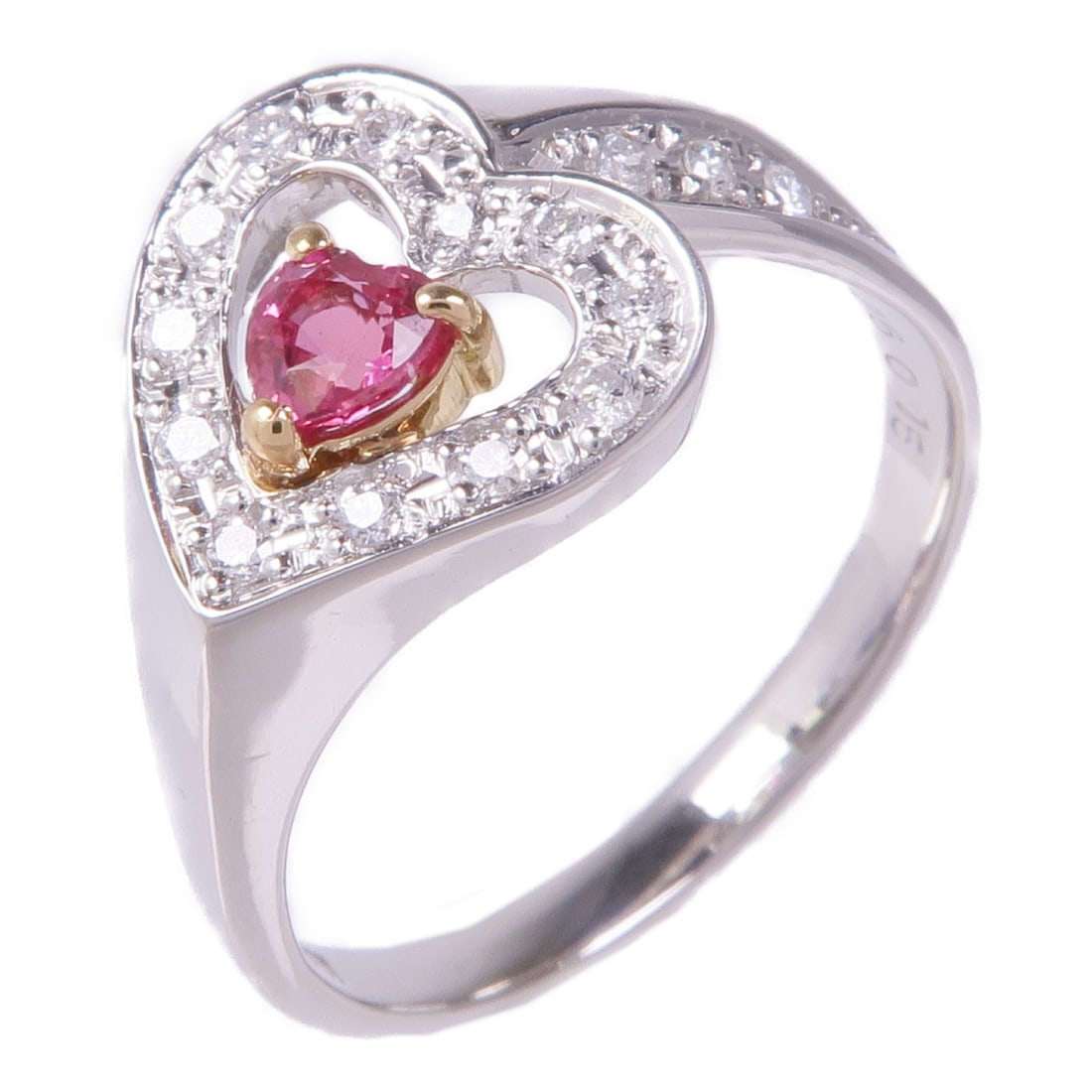 JEWELRY Ruby Diamond Ring Pt900 18K Yellow Gold Size 6.75 (1 of 8)