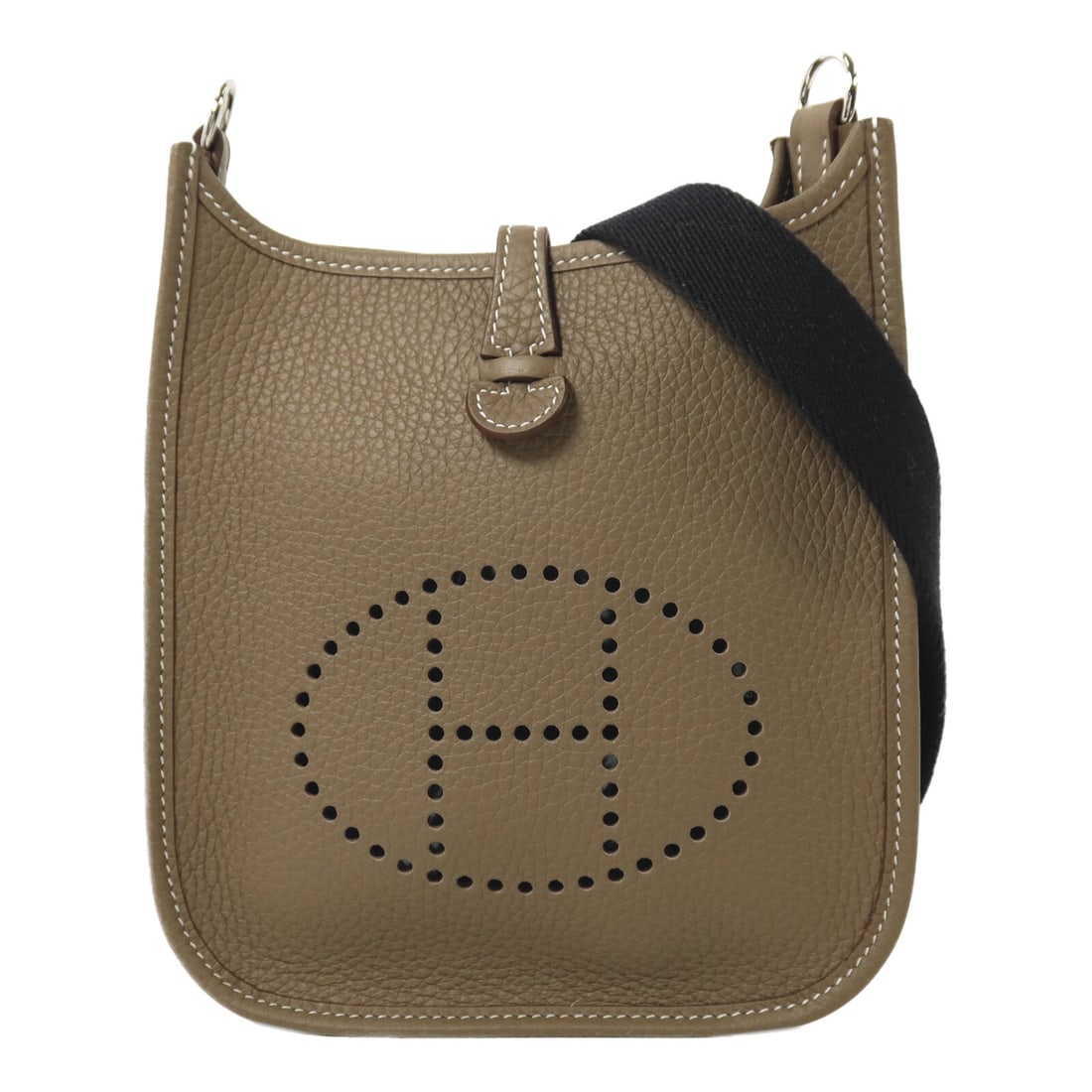 Hermes Evelyne TPM Taurillon Clemence Etoupe Shoulder Bag PHW: Hermes Evelyne TPM Taurillon Clemence Etoupe Shoulder Bag PHW Hermes PHW Evelyne TPM shoulder bag in Etoupe Grey, made from Taurillon Clemence and calfskin (cowhide). It comes with a shoulder strap an