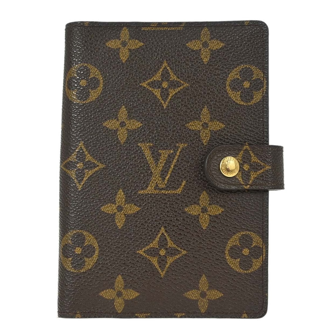 Louis Vuitton Agenda PM Monogram Canvas Notebook Cover R20005: Louis Vuitton Agenda PM Monogram Canvas Notebook Cover R20005 Louis Vuitton Monogram Agenda PM notebook cover in brown Monogram canvas with leather trim. This compact cover features three interior car