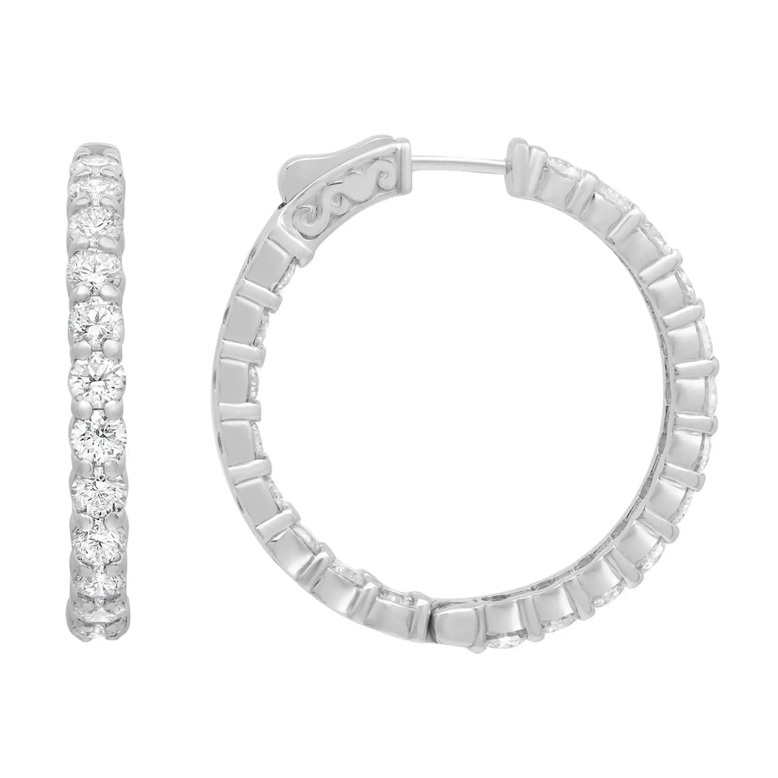 Rachel Koen 14K White Gold Inside Out Diamond Hoop Earrings 4.91Ct 1.1in: Rachel Koen 14K White Gold Inside Out Diamond Hoop Earrings 4.91Ct 1.1in Elevate your style with these stunning Rachel Koen Inside Out Diamond Hoop Earrings crafted from 14K white gold. Each earring f