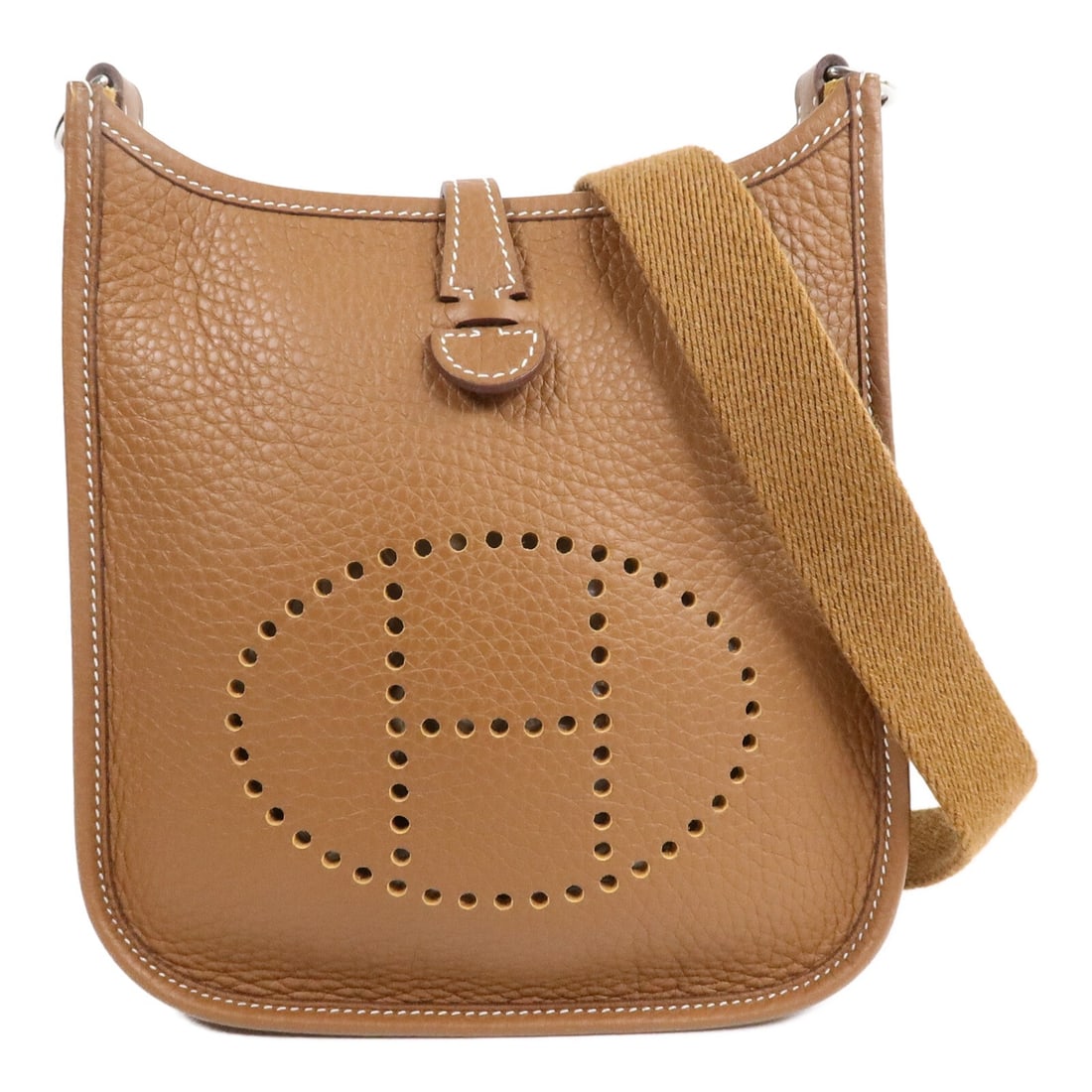 Hermes Evelyne TPM Clemence Leather Shoulder Bag Gold PHW: Hermes Evelyne TPM Clemence Leather Shoulder Bag Gold PHW A Hermes Evelyne TPM shoulder bag in gold Taurillon Clemence leather with calfskin details. It comes with a shoulder strap and storage bags. T