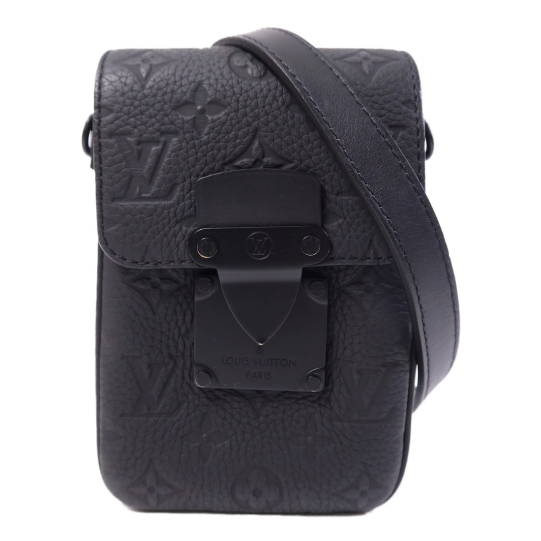 Louis Vuitton M81524 LV S Lock Shoulder Bag Black Taurillon Leather: Louis Vuitton M81524 LV S Lock Shoulder Bag Black Taurillon Leather Louis Vuitton LV S-Lock Shoulder Bag, model M81524, in black Monogram / Taurillon Clemence leather with calfskin (cowhide) accents. 