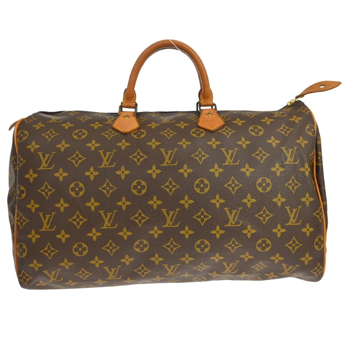 Louis Vuitton Speedy 40 Monogram Canvas Duffle Bag M41522: Louis Vuitton Speedy 40 Monogram Canvas Duffle Bag M41522 Vintage Louis Vuitton Speedy 40 duffle handbag in brown Monogram canvas with leather trim and double handles. This zip-top handbag is made in 
