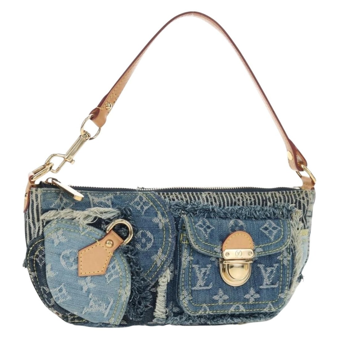 Louis Vuitton M92382 Pouchy Shoulder Bag Blue Monogram Denim Canvas: Louis Vuitton M92382 Pouchy Shoulder Bag Blue Monogram Denim Canvas Louis Vuitton Monogram Denim Patchwork Pouchy Bag in blue Monogram Denim Canvas. This shoulder bag is made in France and features a 
