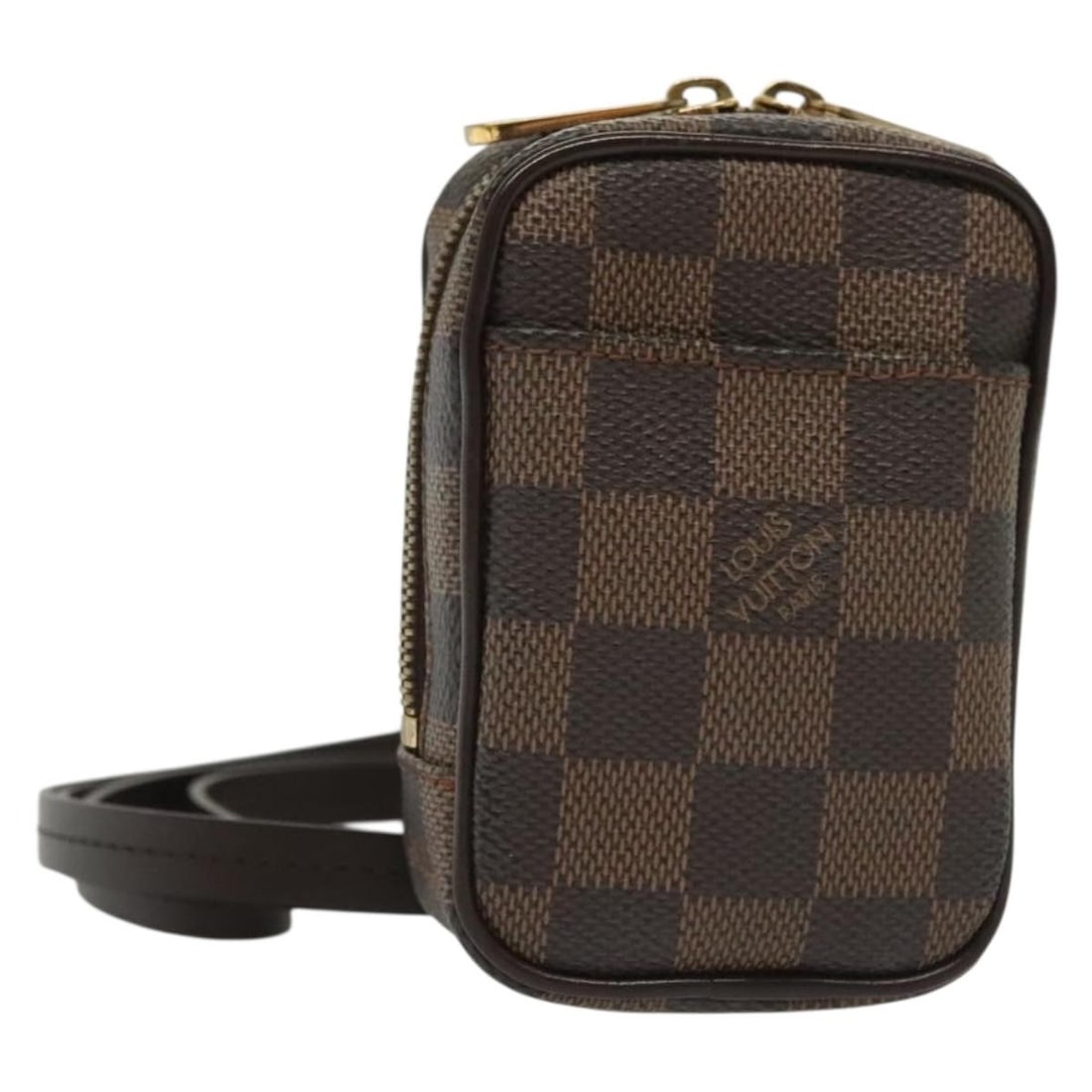 Louis Vuitton N61738 Etui Okapi PM Damier Ebene Canvas Pouch Strap: Louis Vuitton N61738 Etui Okapi PM Damier Ebene Canvas Pouch Strap Louis Vuitton Etui Okapi PM pouch in Damier Ebene canvas, made in France. It includes a shoulder strap and shows reasonable wear and 