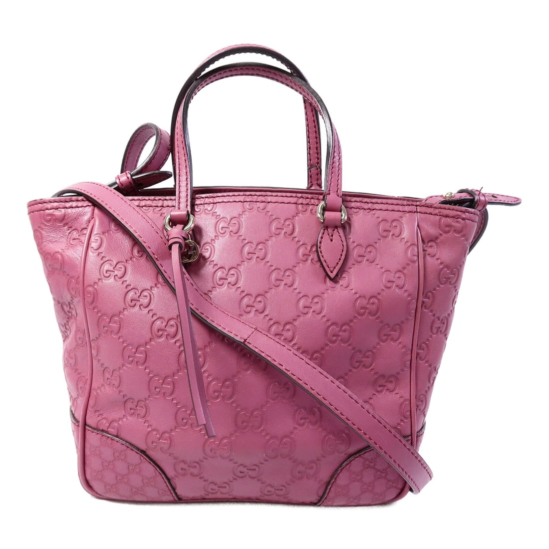 GUCCI GG 2 Way Shoulder Bag Purple Calfskin Leather GHW: GUCCI GG 2 Way Shoulder Bag Purple Calfskin Leather GHW A Gucci 2-way shoulder bag in purple calfskin (cowhide) leather with GG hardware. It features a detachable shoulder strap and a practical interi