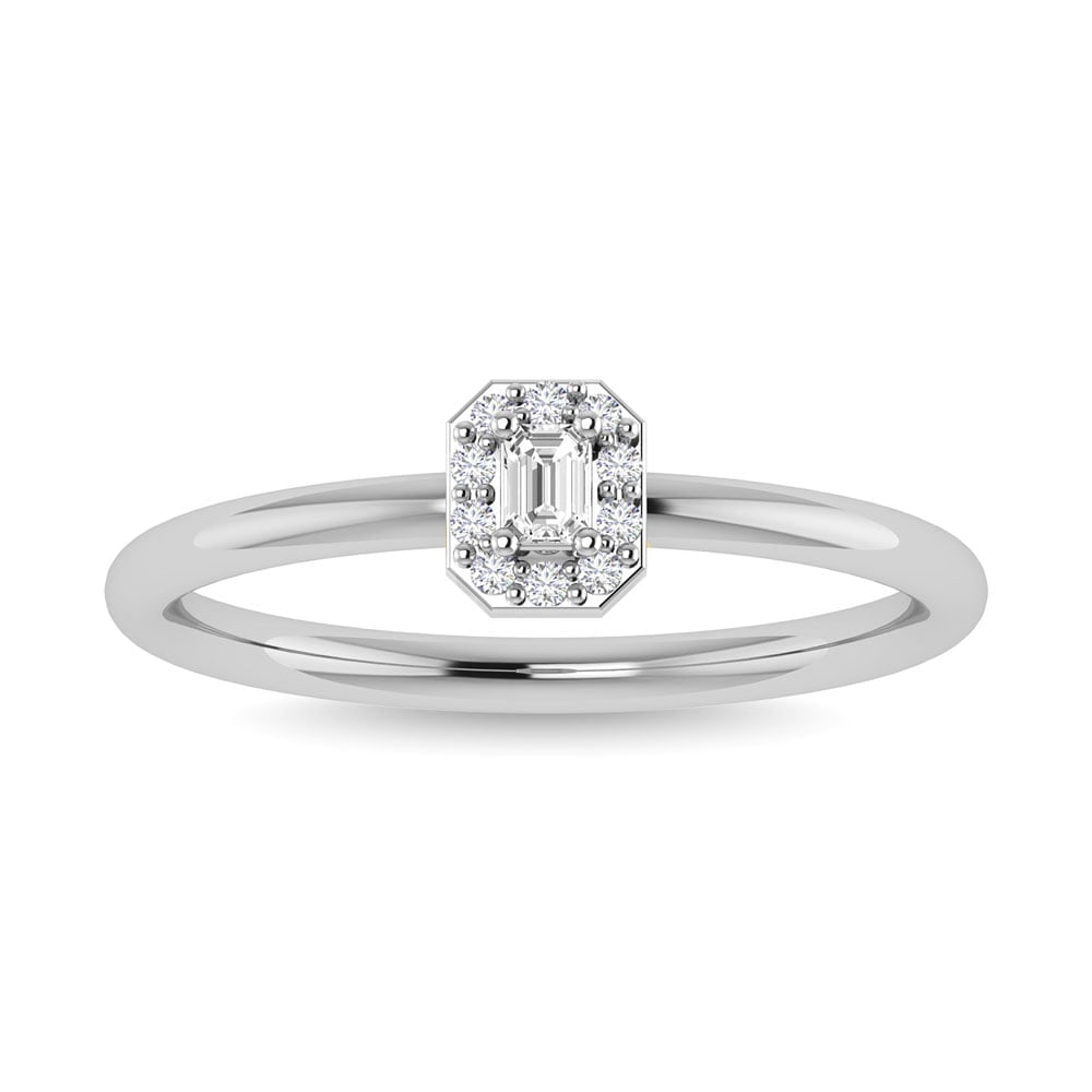 Diamond 1/6 Ct.Tw. Emerald Cut Promise Ring in 14K White Gold: Diamond 1/6 Ct.Tw. Emerald Cut Promise Ring in 14K White Gold Diamond 1/6 Ct.Tw. Emerald Cut Promise Ring in 14K White Gold 14k White Gold Stone Color: G-h Stone Clarity: I1 Each ring is presented in 