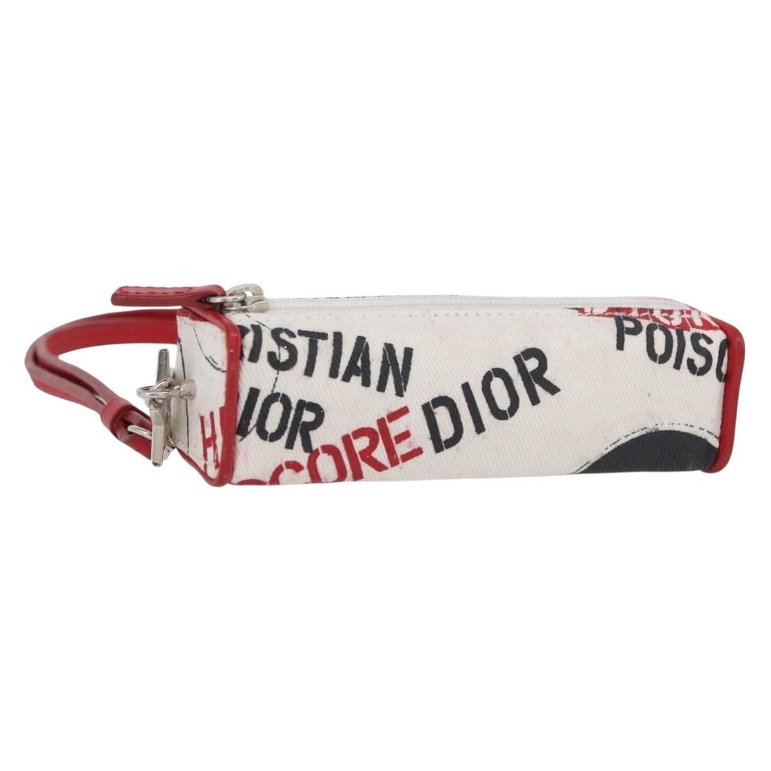 White Canvas Hardcore Neck Pouch by Christian Dior Silver Accents: White Canvas Hardcore Neck Pouch by Christian Dior Silver Accents This Christian Dior Hardcore neck pouch features a stylish white and silver canvas exterior. Designed for women, it offers a compact a
