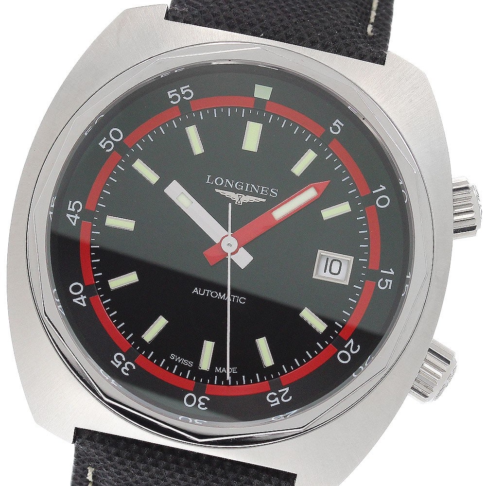 Longines Heritage Diver Date automatic mens wristwatch ref L2.795.4: Longines Heritage Diver Date automatic mens wristwatch ref L2.795.4 Pre-owned Longines Heritage Diver Date men's wristwatch, made in Switzerland. It features a stainless steel case, rubber/leather bel