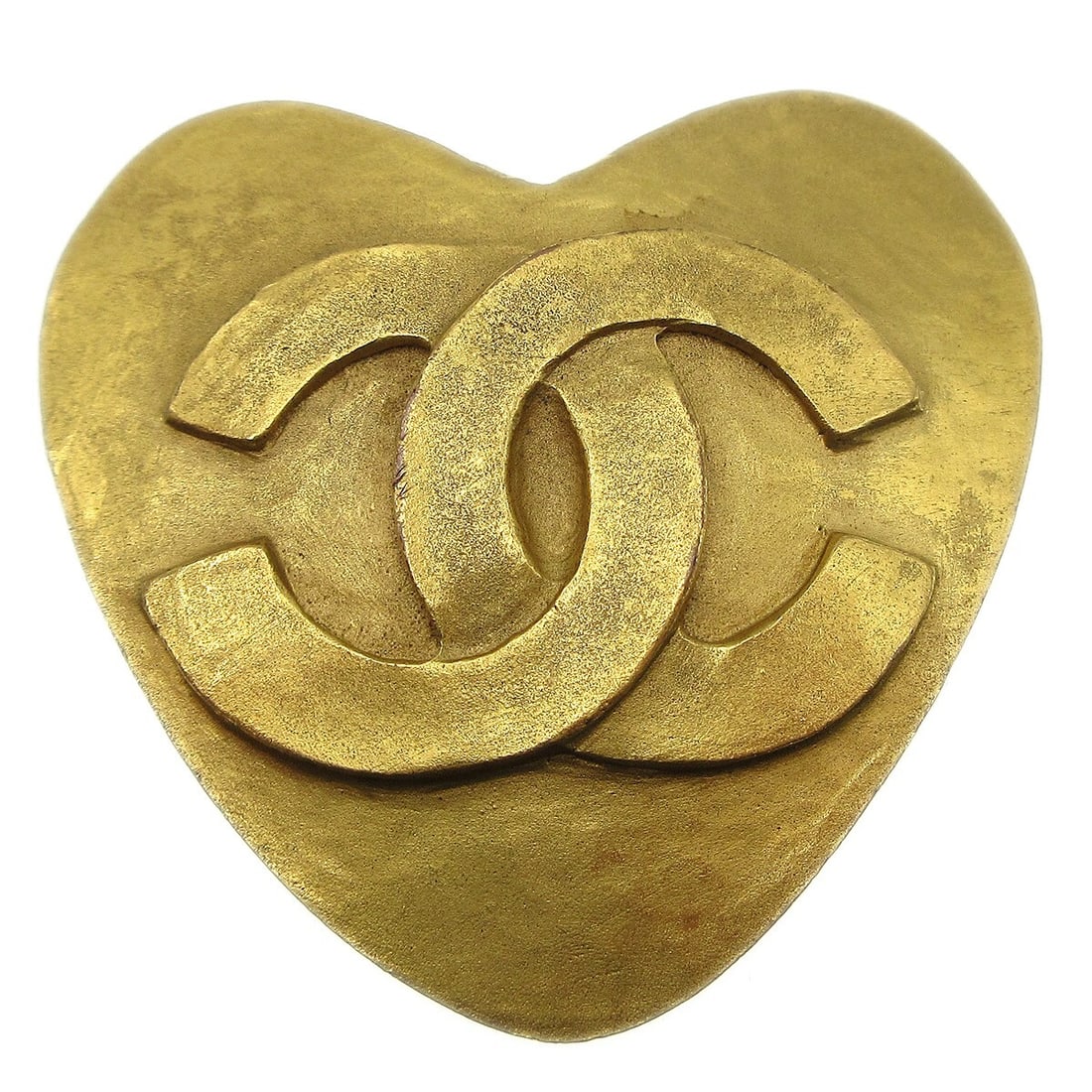 Chanel 95P Gold Tone Heart Brooch with CC Logo (1 of 5)