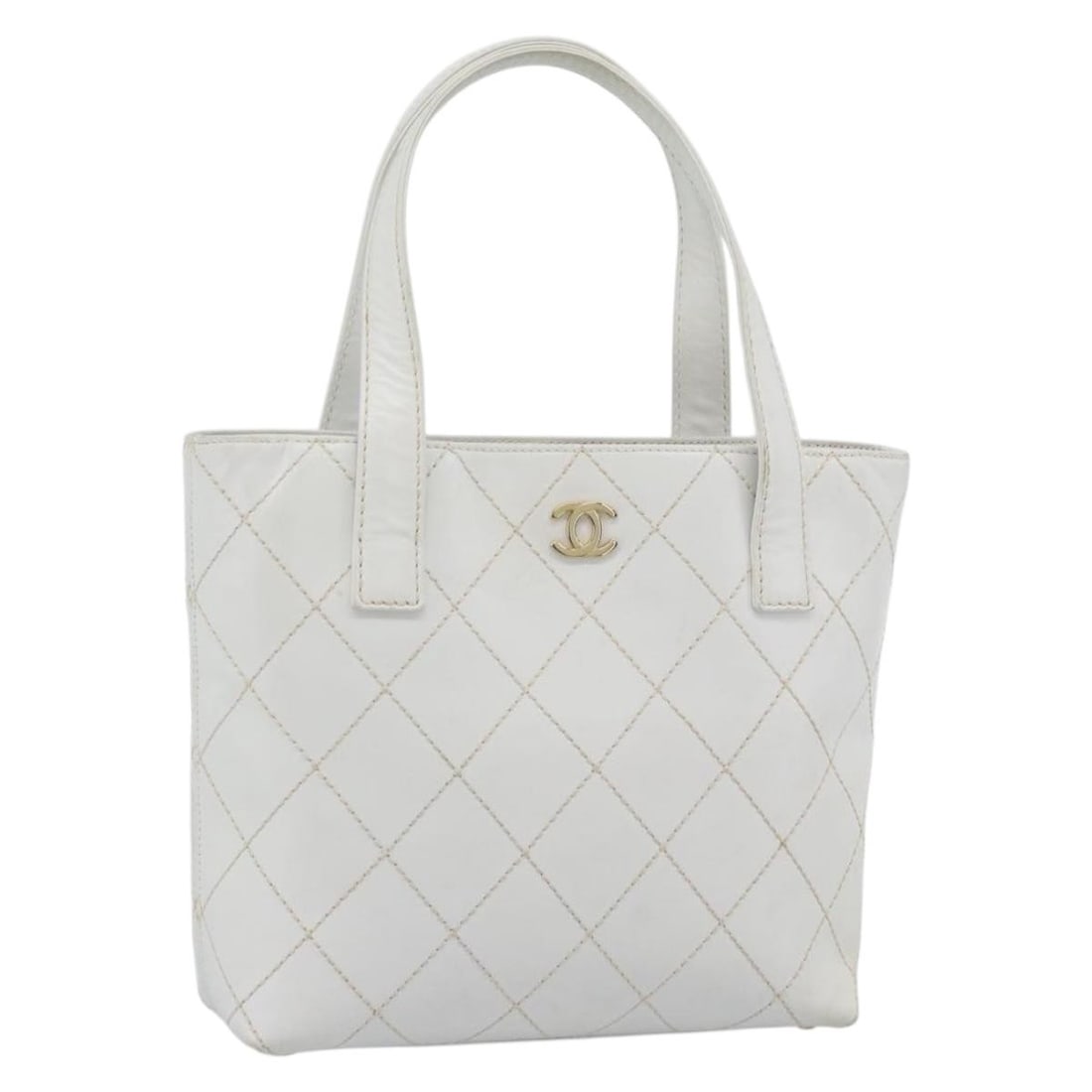 CHANEL Wild Stitch White Leather Handbag Gold CC: CHANEL Wild Stitch White Leather Handbag Gold CC CHANEL Wild Stitch hand bag in leather with a white and gold color combination. Made in Italy, this women's bag features a handle drop of approximately