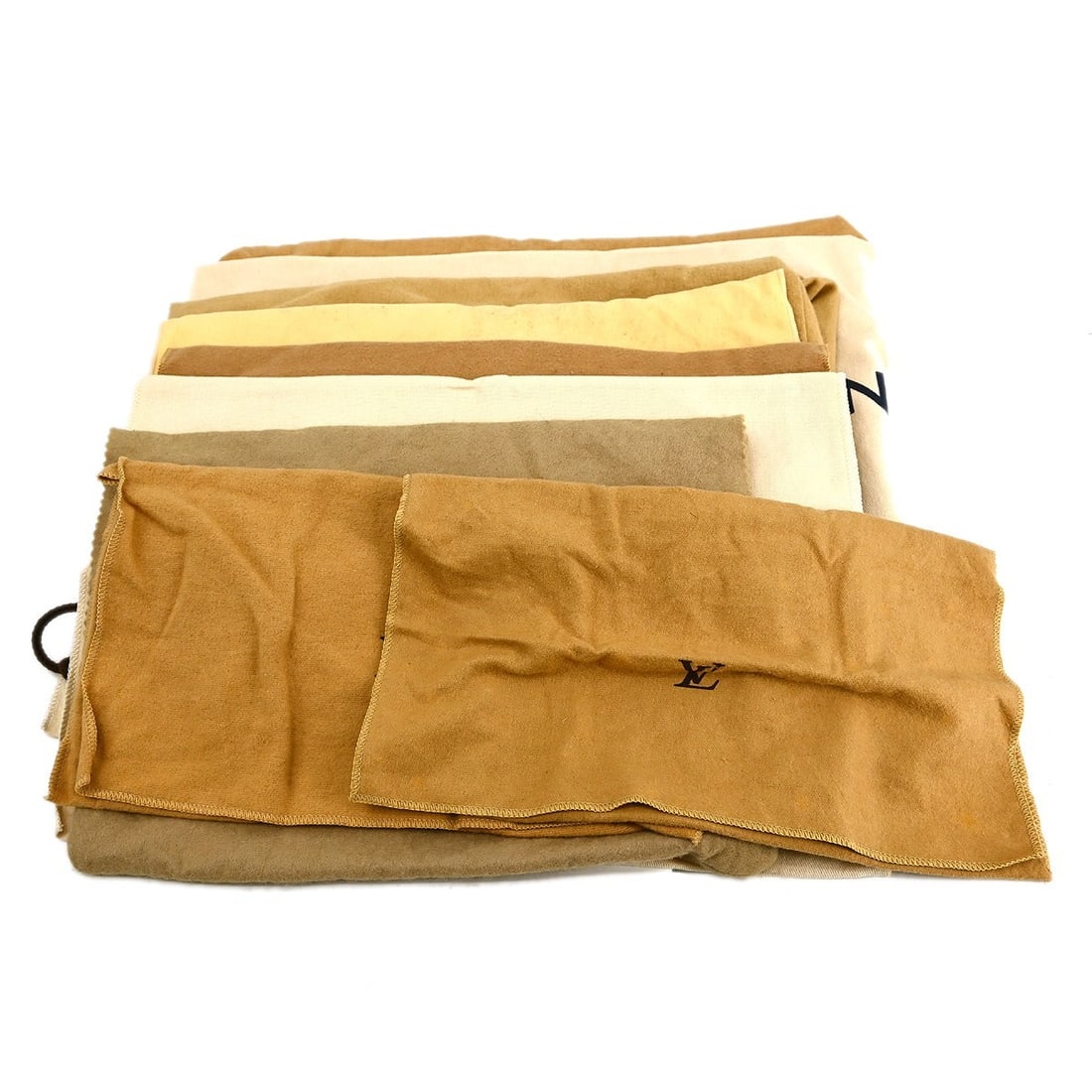 Set of 10 Louis Vuitton cotton dust bags in brown beige: Set of 10 Louis Vuitton cotton dust bags in brown beige Set of 10 authentic Louis Vuitton dust bags in brown and beige cotton. These unisex dustbags show overall signs of use, including stains and rea