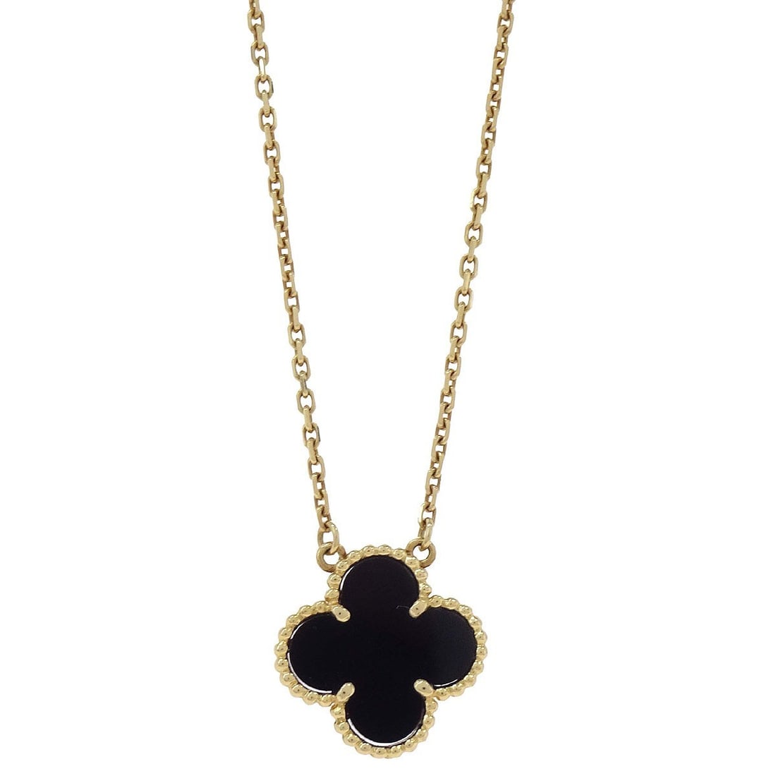 Van Cleef Arpels Vintage Alhambra Onyx 18k Yellow Gold Necklace: Van Cleef Arpels Vintage Alhambra Onyx 18k Yellow Gold Necklace Vintage Alhambra necklace by Van Cleef & Arpels featuring a black onyx charm in Au750 yellow gold. This necklace is in excellent overall
