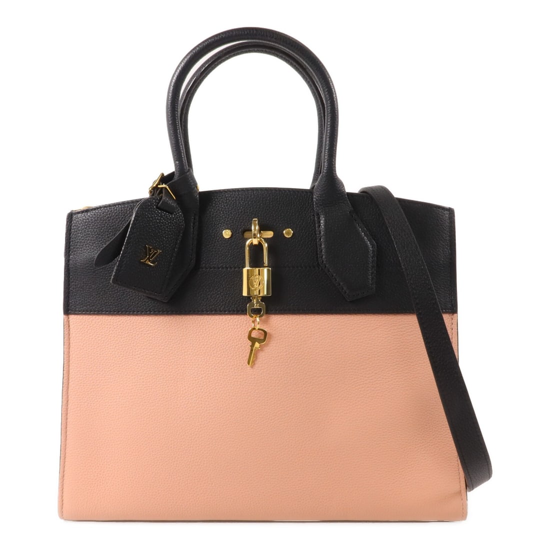 Louis Vuitton City Steamer PM Taurillon Leather 2 Way Bag M51590: Louis Vuitton City Steamer PM Taurillon Leather 2 Way Bag M51590 A Louis Vuitton City Steamer PM 2 Way Shoulder Bag in black Taurillon Clemence leather with calfskin details. This model features gold-