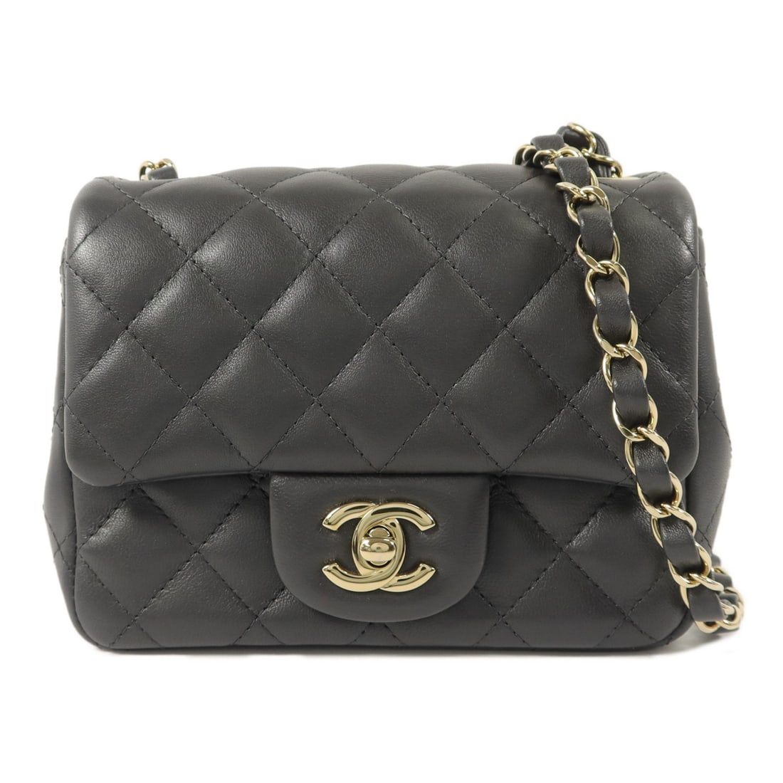 CHANEL A35200 Mini Classic 17 Shoulder Bag Gray Lambskin GHW: CHANEL A35200 Mini Classic 17 Shoulder Bag Gray Lambskin GHW A CHANEL Mini Classic 17 chain shoulder bag in gray lambskin (sheep leather) with gold-tone hardware. This shoulder bag is model A35200 and