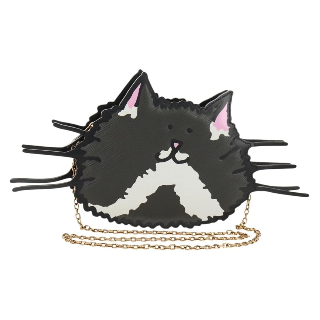 Louis Vuitton Epi Leather Cat Face Gray Shoulder Pochette Bag: Louis Vuitton Epi Leather Cat Face Gray Shoulder Pochette Bag A Louis Vuitton Epi leather shoulder bag in gray with a cat face design. It comes with a dust bag and item box, and was made in Italy. The