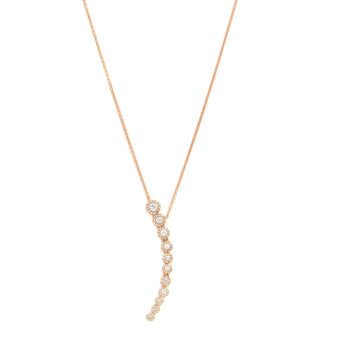 Rachel Koen 14K Rose Gold Crescent Pendant Necklace with 0.63ct Diamonds: Rachel Koen 14K Rose Gold Crescent Pendant Necklace with 0.63ct Diamonds This exquisite Rachel Koen Crescent Pendant Necklace is a stunning piece crafted in high-polished 14K rose gold. The pendant sh