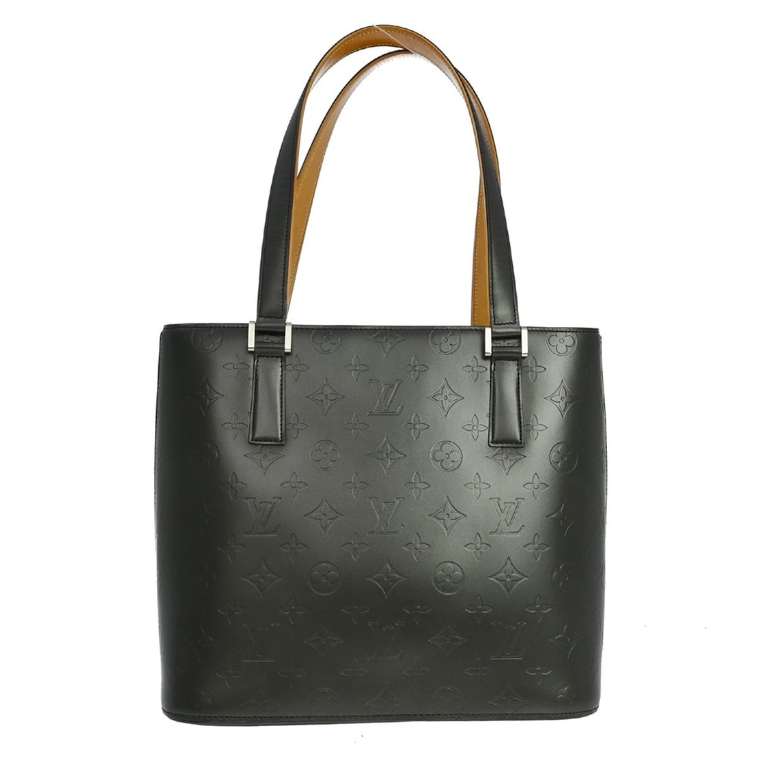 Louis Vuitton Stockton Black Monogram Mat Leather Tote M55112: Louis Vuitton Stockton Black Monogram Mat Leather Tote M55112 Louis Vuitton Stockton tote handbag in black Monogram Mat leather with double handles and a zip closure. This women's top handle bag featu