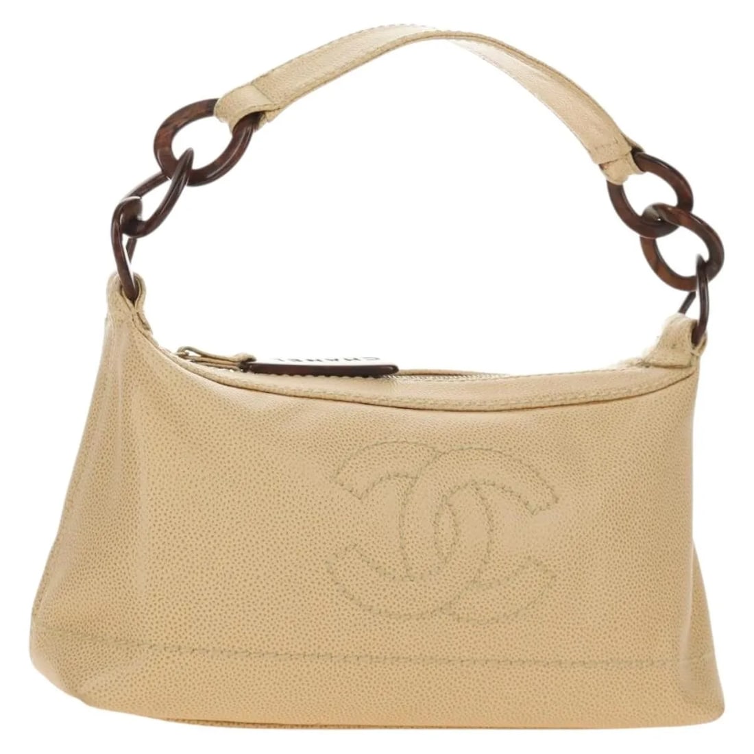 Chanel Vintage CC Resin Chain Beige Leather Handbag: Chanel Vintage CC Resin Chain Beige Leather Handbag Vintage Chanel CC Resin Chain Caviar shoulder bag in beige leather. This piece is presented in good condition with visible signs of prior use, inclu