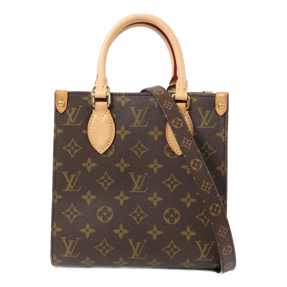 Louis Vuitton Sac Plat BB Monogram Brown 2 Way Handbag M45847: Louis Vuitton Sac Plat BB Monogram Brown 2 Way Handbag M45847 A Louis Vuitton Sac Plat BB 2 Way Shoulder Handbag in brown, model M45847. It is made from Monogram and PVC coated canvas and features a g