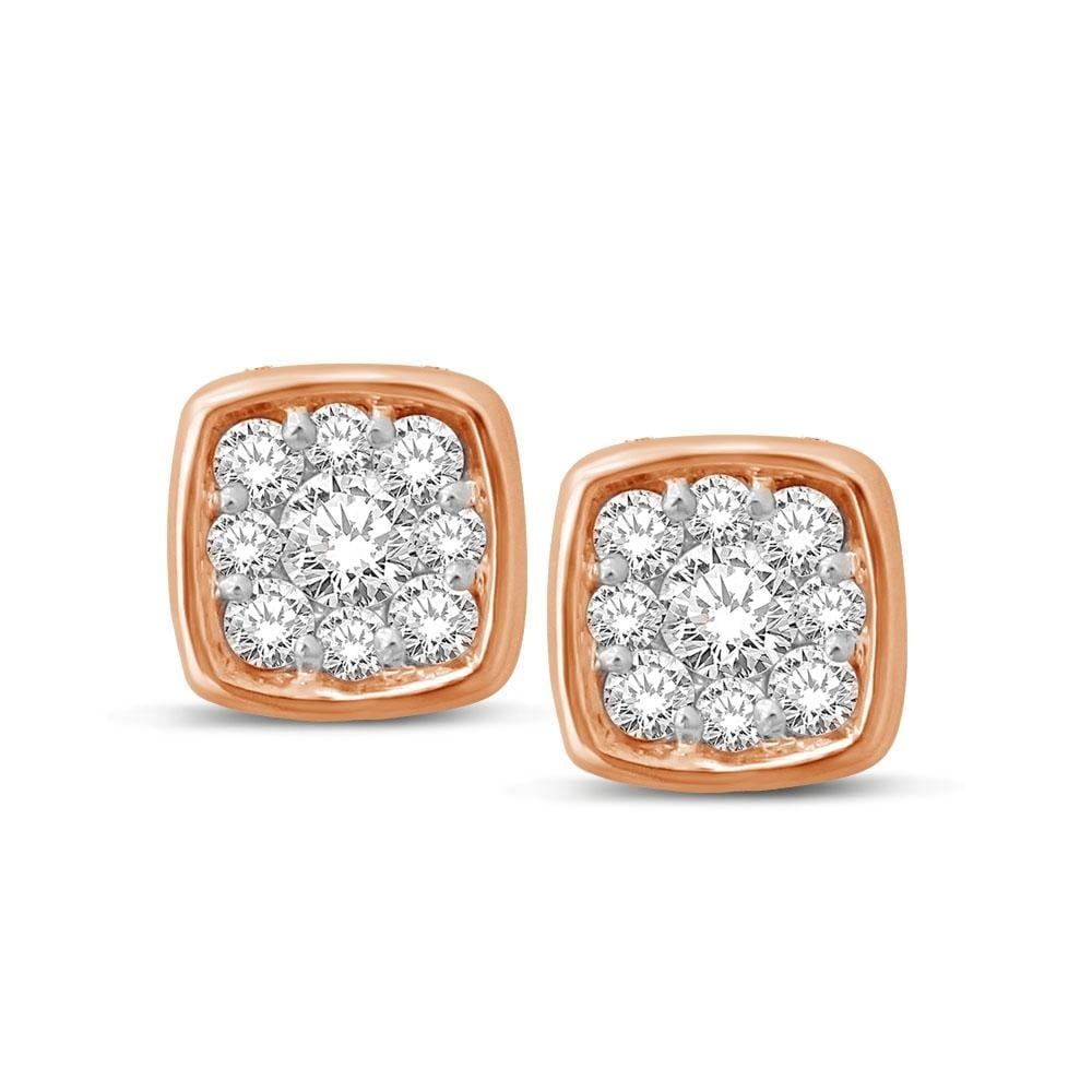 14K Rose Gold 1/5 Ct.tw Diamond Square Flower Earrings: 14K Rose Gold 1/5 Ct.tw Diamond Square Flower Earrings These glamorous earrings are available in 14K Rose Gold. There are 18 round diamonds with a total carat weight of 1/5 Ct.Tw. set in a invisible /