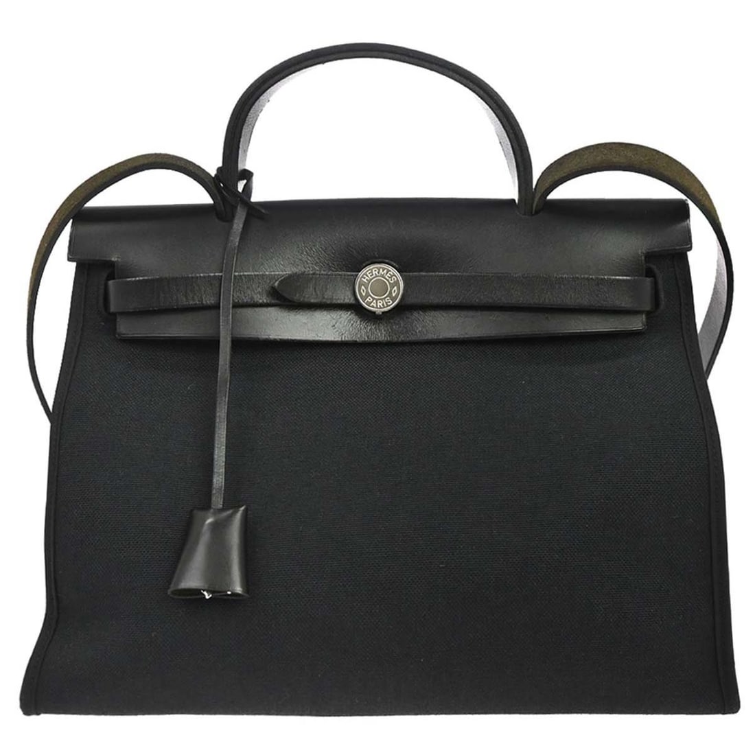 Hermes Herbag Zip PM Black Toile Officier 2way Tote Bag: Hermes Herbag Zip PM Black Toile Officier 2way Tote Bag Hermes Herbag Zip PM 2way Tote Bag in Black Toile Officier and leather. This bag shows signs of use, including scratches, stains, dirt, edge scu
