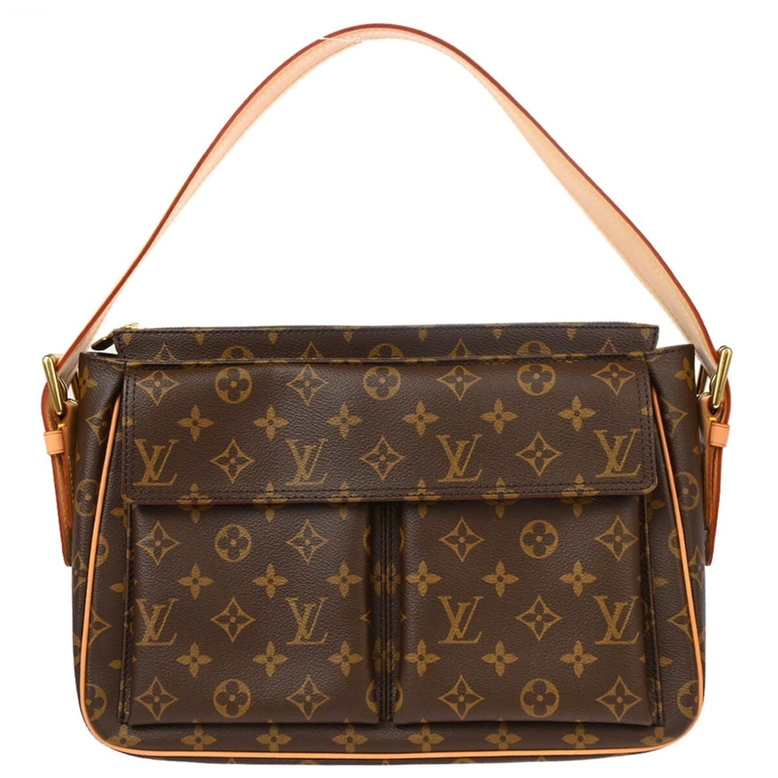 Louis Vuitton Viva Cite GM Monogram Canvas Shoulder Bag M51163: Louis Vuitton Viva Cite GM Monogram Canvas Shoulder Bag M51163 Louis Vuitton Viva Cite GM handbag in brown Monogram canvas with leather trim and a red Alcantara lining. This women's shoulder bag featu