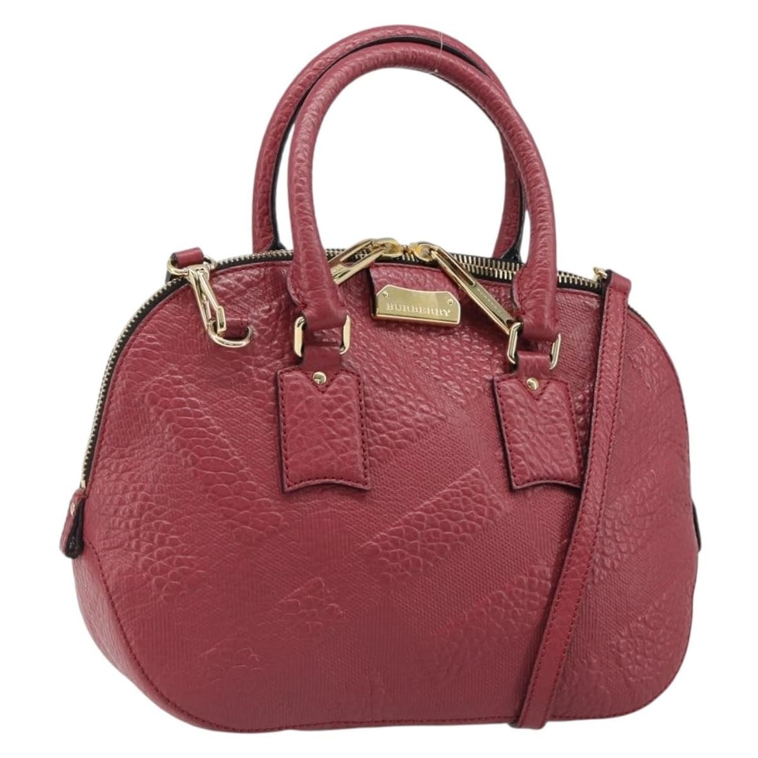 Burberry Red Leather 2way Handbag with Shoulder Strap: Burberry Red Leather 2way Handbag with Shoulder Strap Burberry 2-way handbag in red leather with gold-tone accents. Designed for women, this bag includes a shoulder strap and can be carried by the han