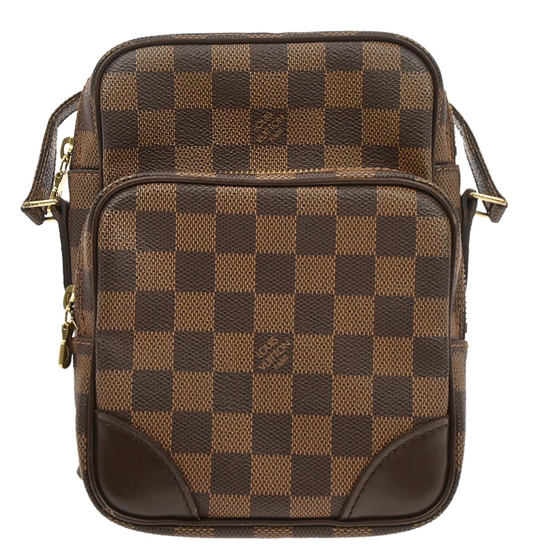 Louis Vuitton Amazone Medium Crossbody Bag Brown Damier Canvas N48074: Louis Vuitton Amazone Medium Crossbody Bag Brown Damier Canvas N48074 Vintage Louis Vuitton Amazon crossbody shoulder bag in brown Damier canvas with leather trim. This medium unisex bag features a zi