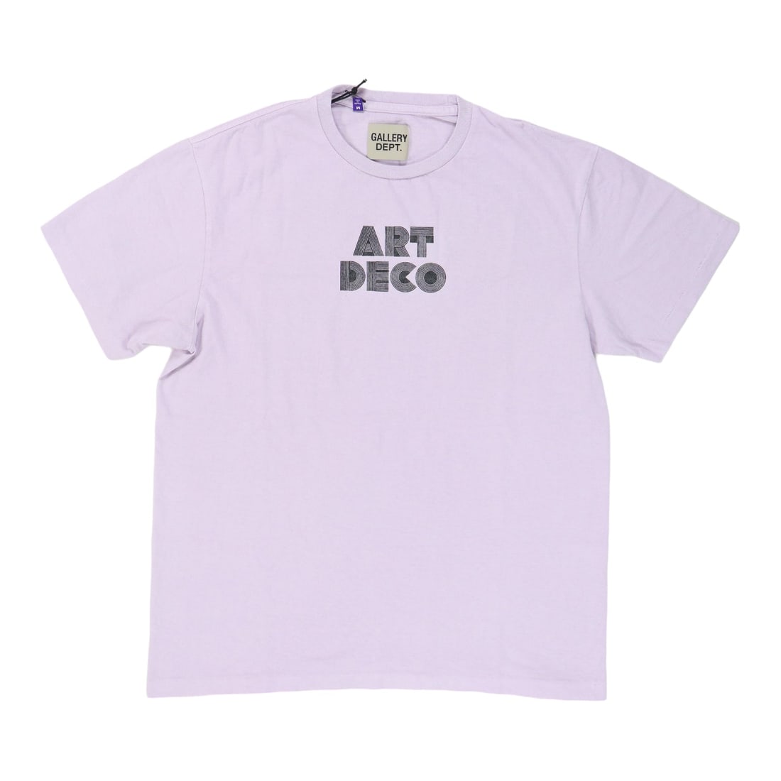 Gallery Dept Art Deco Lavender T Shirt Medium: Gallery Dept Art Deco Lavender T Shirt Medium This is an authentic Gallery Dept. Art Deco Lavender Tee in medium size. The shirt is in un-used and unworn condition, featuring a distinctive Art Deco de