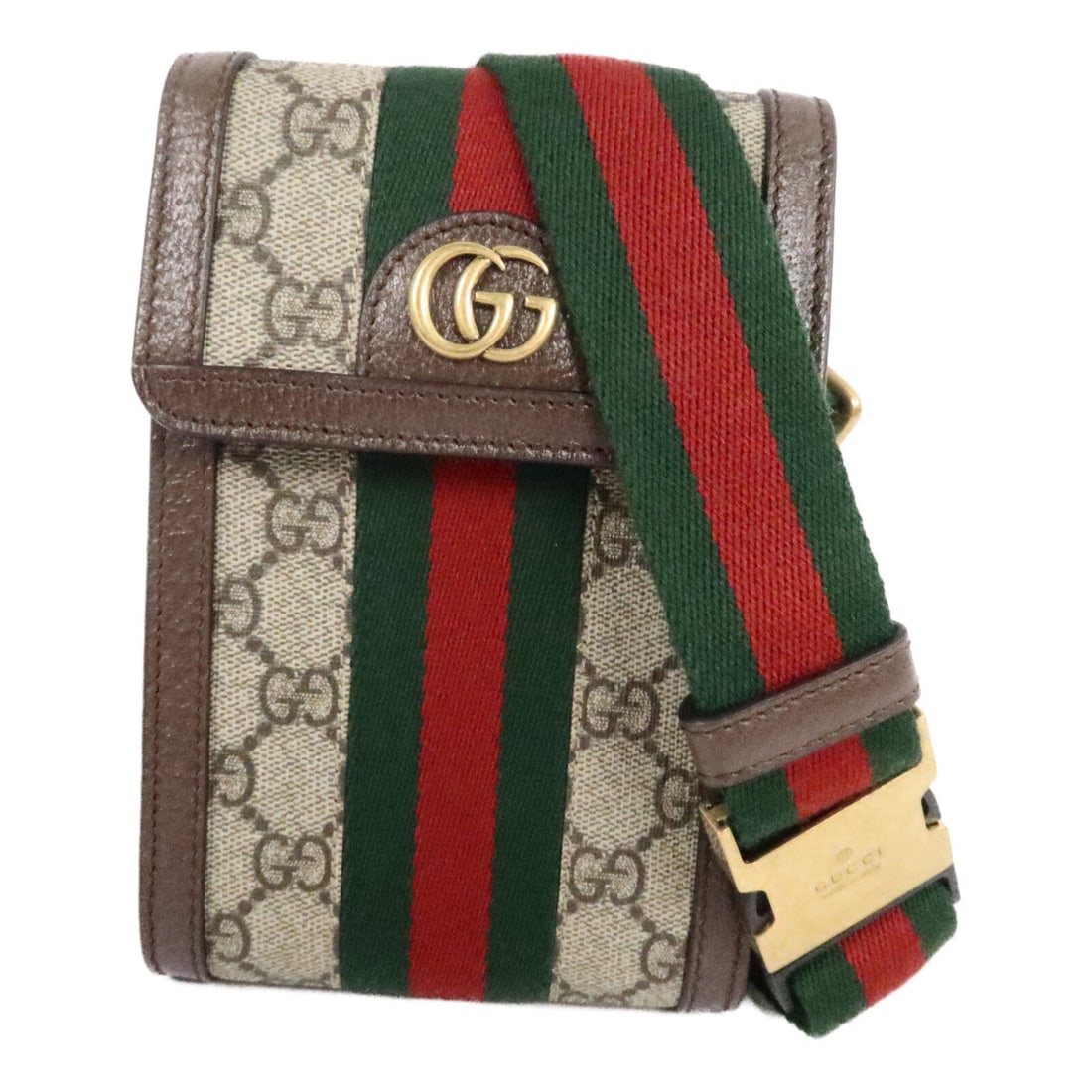 Gucci Ophidia Mini Wallet Belt Bag 701140 Brown Coated Canvas: Gucci Ophidia Mini Wallet Belt Bag 701140 Brown Coated Canvas A Gucci GG Ophidia mini wallet belt bag in brown PVC coated canvas, designed for shoulder or belt wear. It features a magnetic pocket, thr