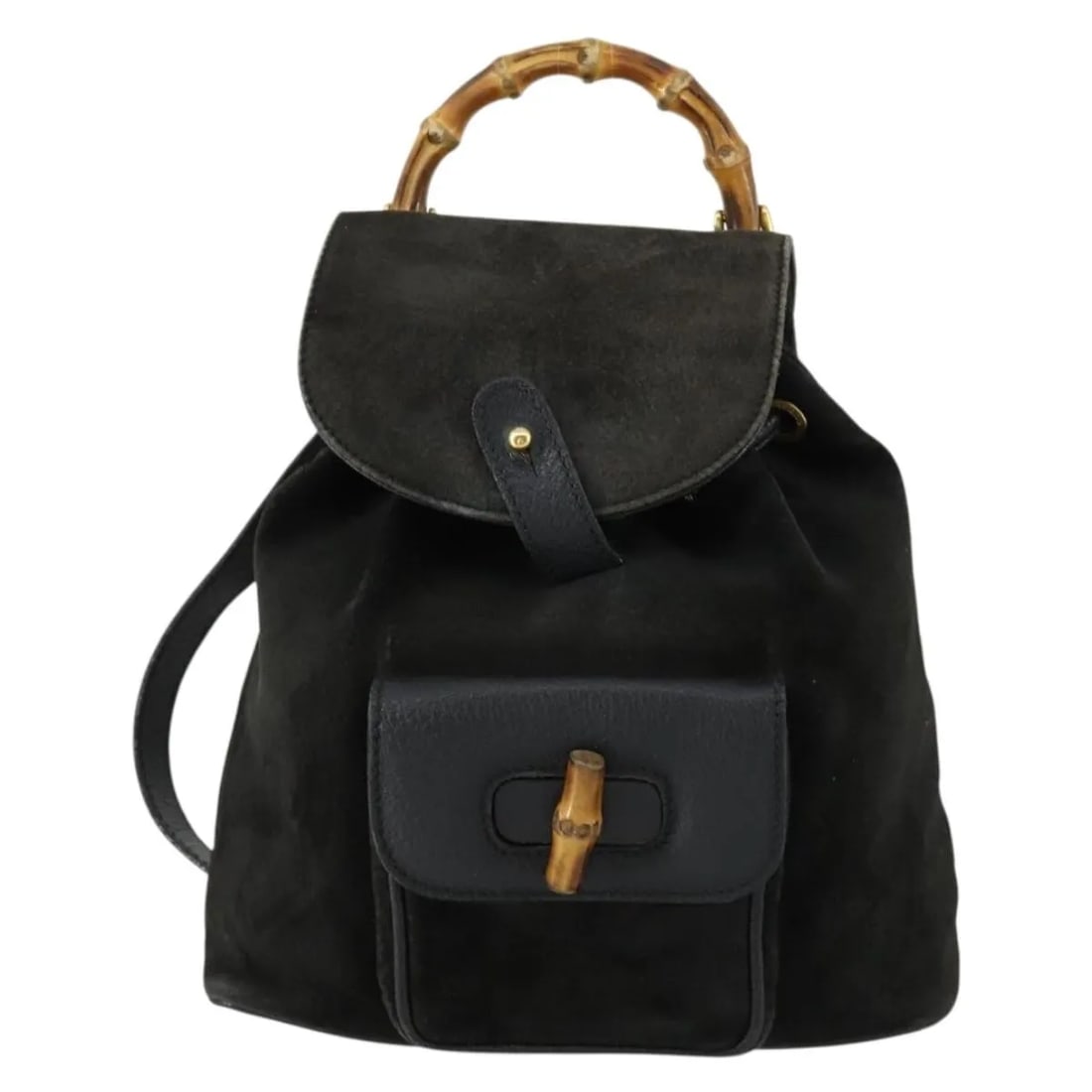 Gucci Vintage Bamboo Black Leather Backpack Italy: Gucci Vintage Bamboo Black Leather Backpack Italy Vintage Gucci Bamboo bag in black leather, designed for women. It is made in Italy and measures 20 cm x 22 cm x 7 cm. The bag is described as being in