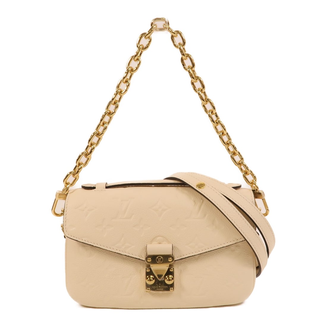 Louis Vuitton Pochette Metis East West Monogram Empreinte 2way Bag M22942: Louis Vuitton Pochette Metis East West Monogram Empreinte 2way Bag M22942 Louis Vuitton Pochette Metis East West 2way shoulder bag, model M22942, in Beige x Cream. Crafted from Monogram Empreinte and 