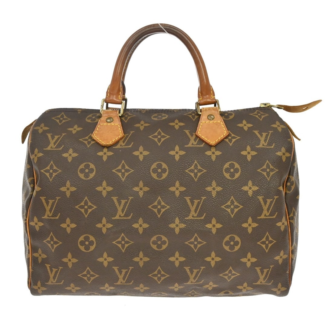 Louis Vuitton Speedy 30 Monogram Canvas Satchel M41526: Louis Vuitton Speedy 30 Monogram Canvas Satchel M41526 Vintage Louis Vuitton Speedy 30 handbag in Monogram canvas with leather handles and a zip closure. It features a brown exterior and lining, doubl