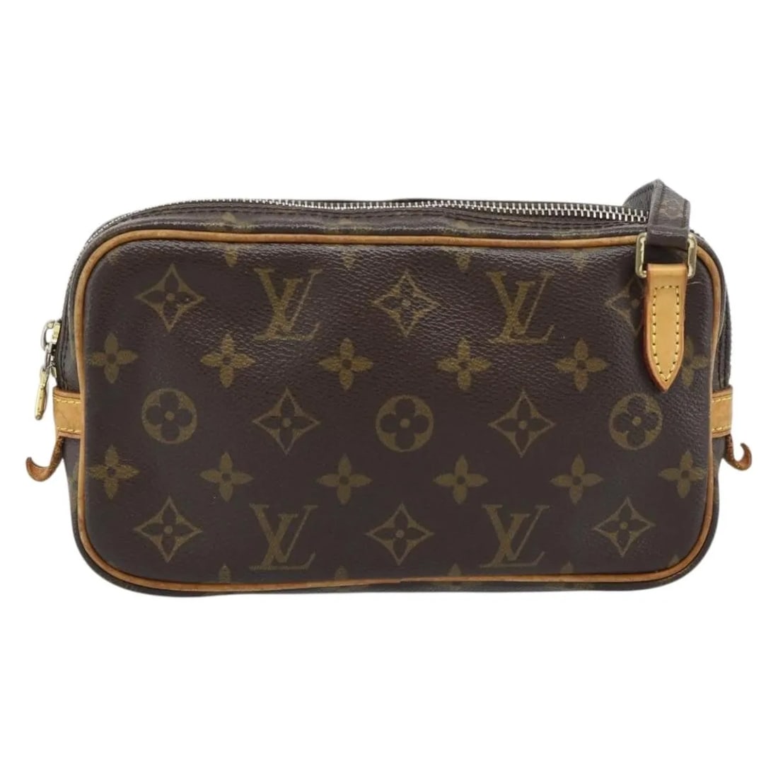 Louis Vuitton Pochette Marly shoulder bag in brown monogram canvas: Louis Vuitton Pochette Marly shoulder bag in brown monogram canvas Louis Vuitton Pochette Marly Bandouliere in brown monogram canvas. This unisex shoulder bag is made in France and remains in good ove