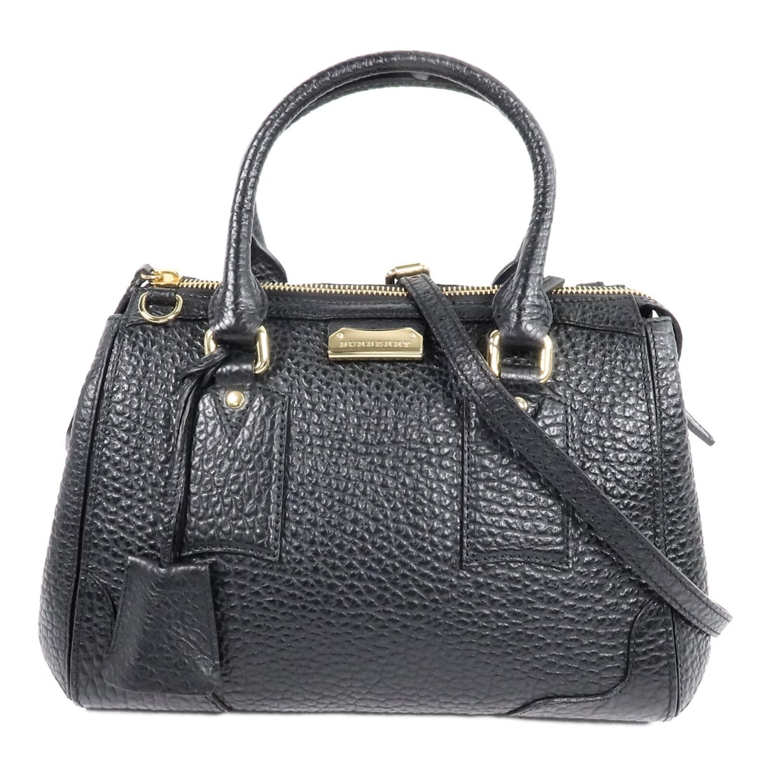 Burberry ROSCROM215GRA calfskin 2 way shoulder bag black: Burberry ROSCROM215GRA calfskin 2 way shoulder bag black A Burberry 2-way shoulder bag in black calfskin leather, identified by model number ROSCROM215GRA. It features gold hardware, a top handle, and