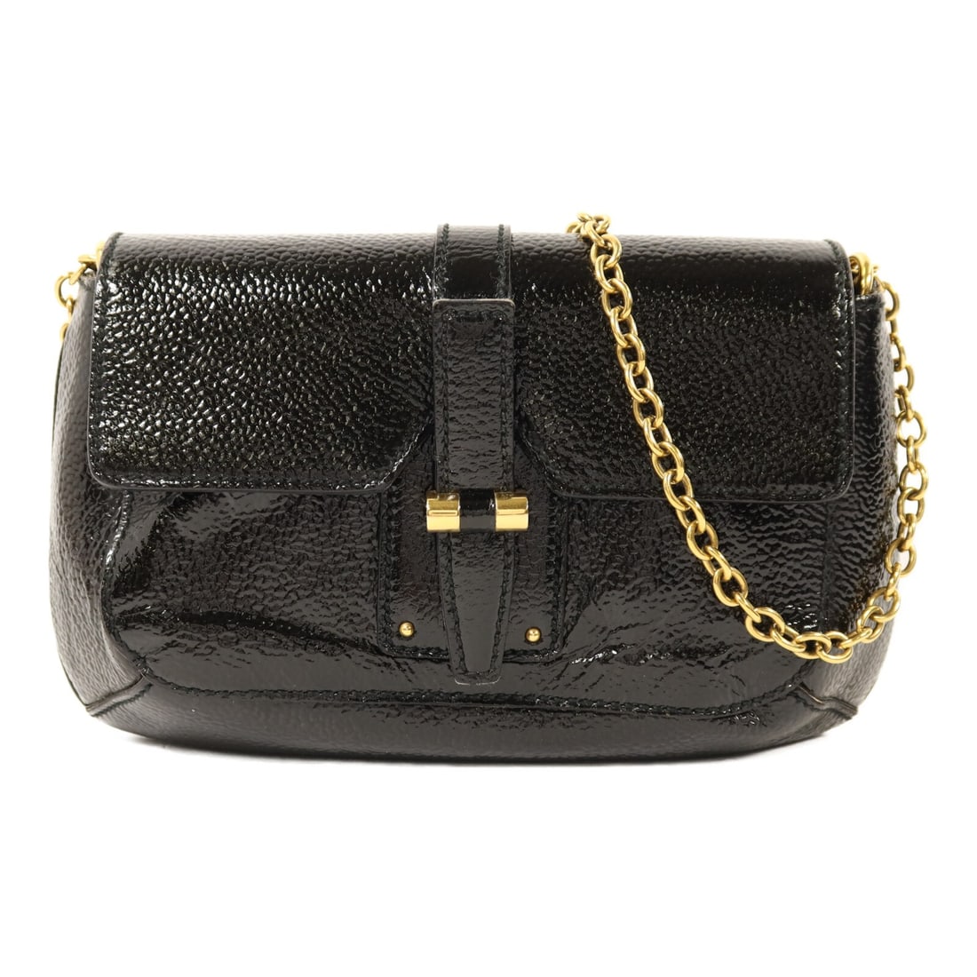 YVES SAINT LAURENT Emma Patent Leather Shoulder Bag Black 202143.491404: YVES SAINT LAURENT Emma Patent Leather Shoulder Bag Black 202143.491404 This YVES SAINT LAURENT Emma Chain shoulder bag is crafted in black patent leather and made in Italy. It features a black frame 