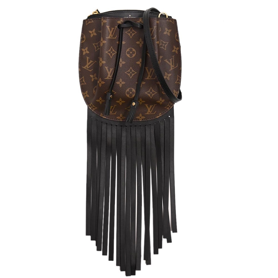 Louis Vuitton Noe Mini Fringed Monogram Bucket Bag M67802: Louis Vuitton Noe Mini Fringed Monogram Bucket Bag M67802 Louis Vuitton Fringed Noe Mini shoulder bag in brown monogram canvas and leather. This women's bucket and drawstring style bag features a draw