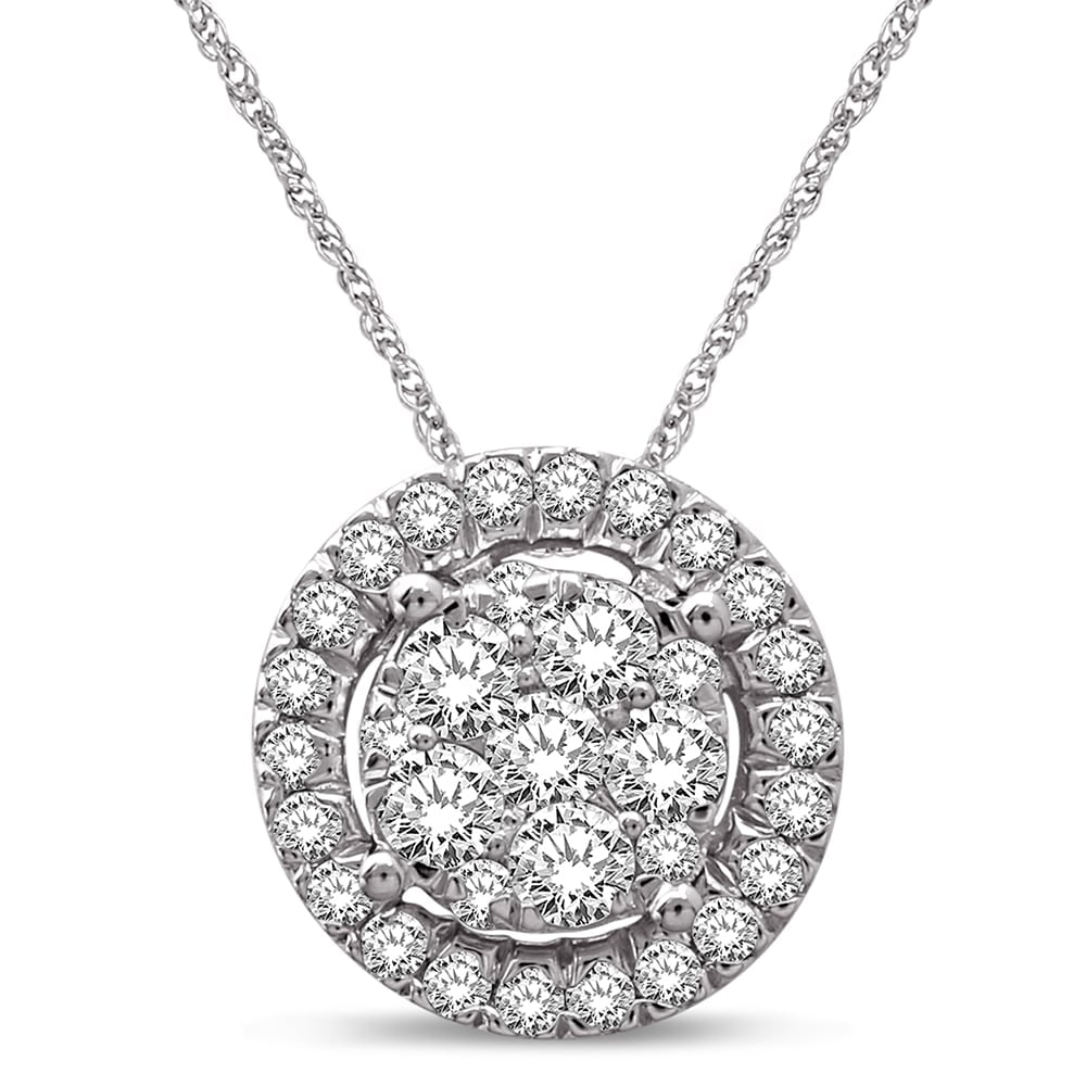 14K White Gold 3/4 Ct.Tw. Diamond Flower Pendant: 14K White Gold 3/4 Ct.Tw. Diamond Flower Pendant This Elegant Pendant Is Crafted from 14K White Gold And Adorned With Diamonds Weighing Approximately 3/4 Ct.Tw. This Sparkling Design Features an Open 
