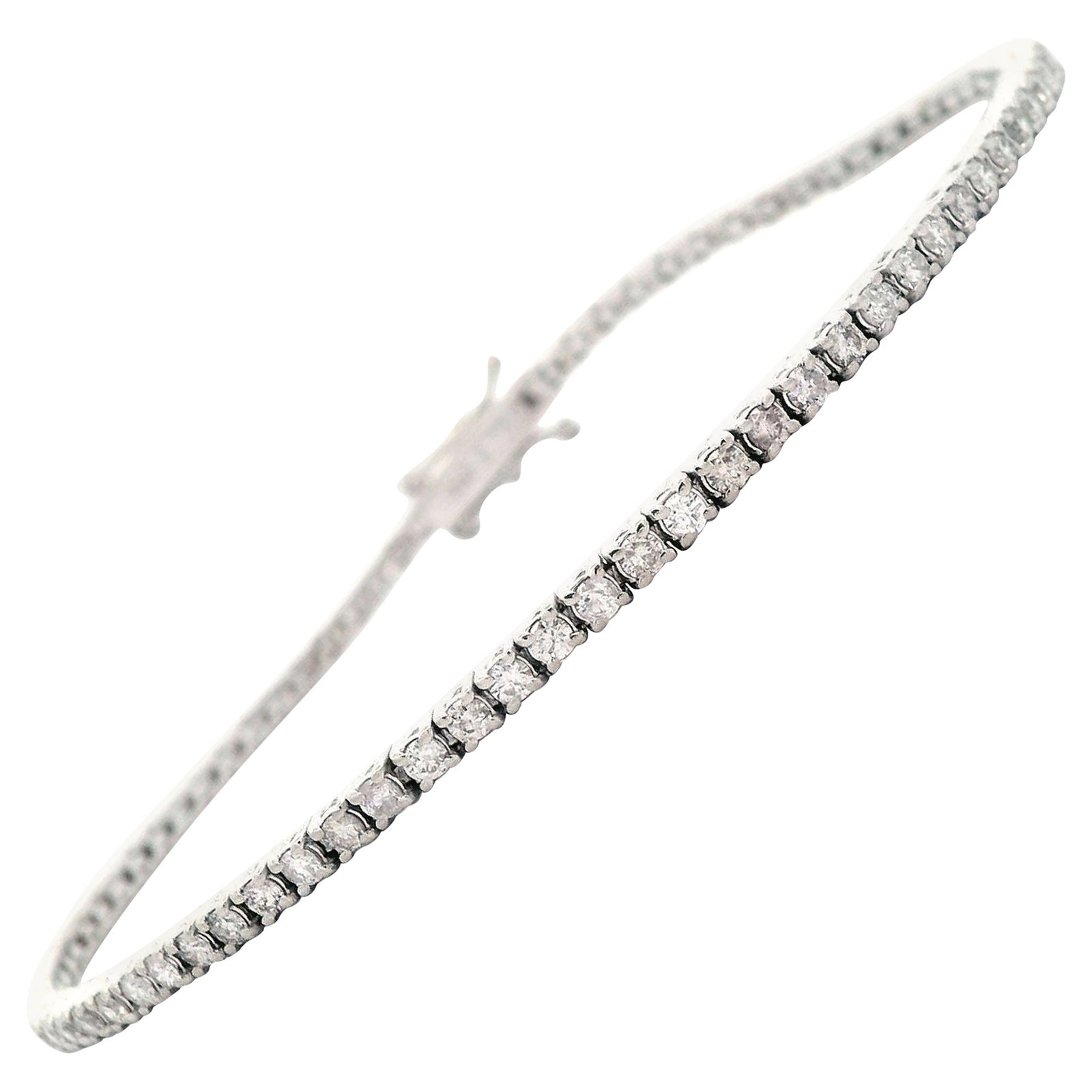 1.67ct Diamond Tennis Bracelet 18K White Gold: 1.67ct Diamond Tennis Bracelet 18K White Gold This exquisite and timeless diamond tennis bracelet features 81 round brilliant diamonds, totaling 1.67 carats. Crafted in luxurious 18-karat white gold, 