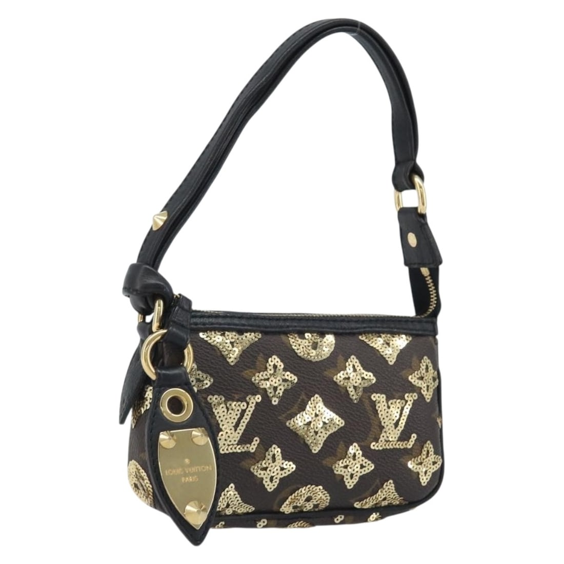 Louis Vuitton M60125 Mini Pochette Accessoires Eclipse Sequins Pouch: Louis Vuitton M60125 Mini Pochette Accessoires Eclipse Sequins Pouch Louis Vuitton Eclipse Sequins Mini Pochette Accessoires in Monogram Canvas, styled as an accessory pouch for women. Made in France,