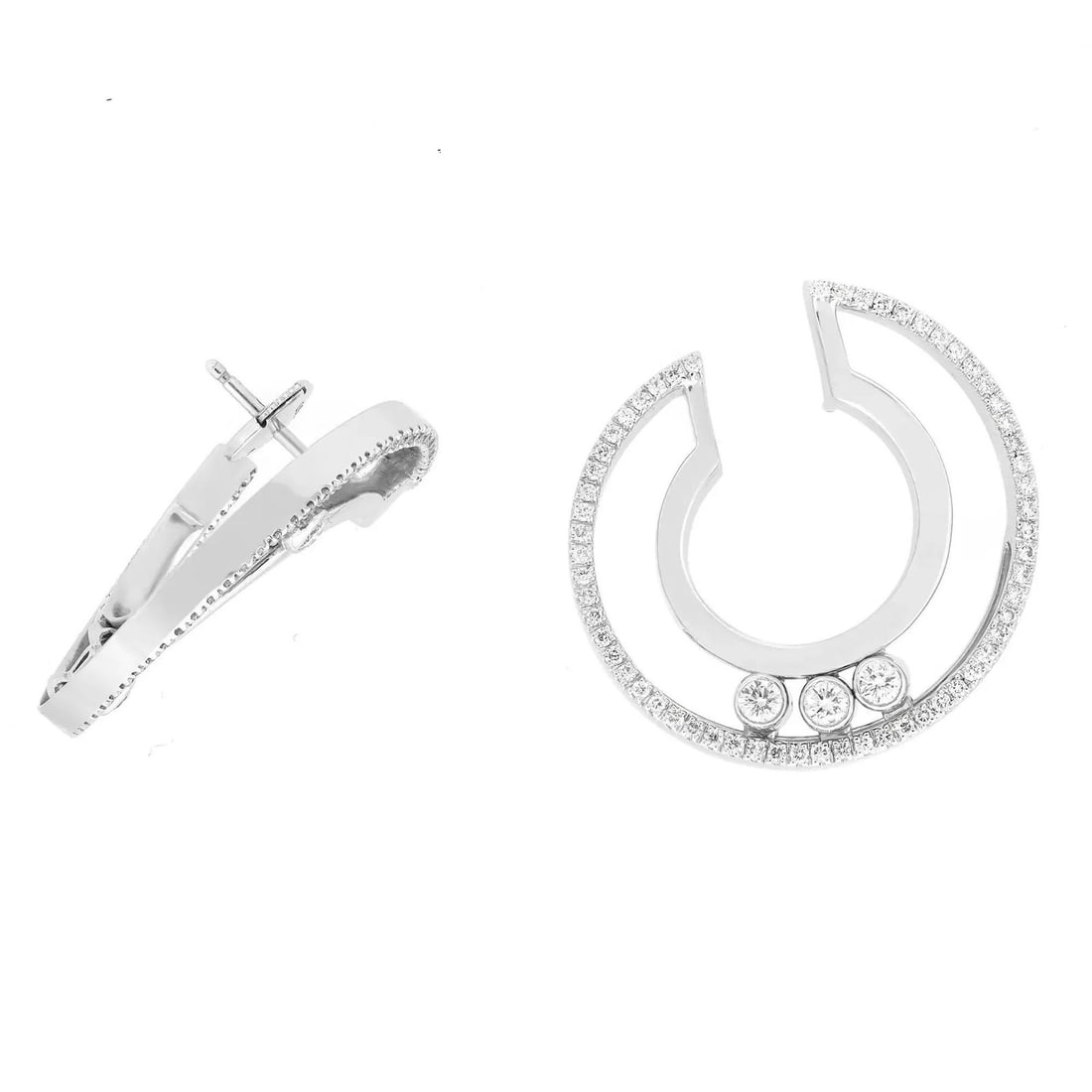 Messika Move Romane 18K White Gold Diamond Hoop Earrings 0.80ct: Messika Move Romane 18K White Gold Diamond Hoop Earrings 0.80ct Elevate your style with these stunning Messika Move Romane Diamond Hoop Earrings, crafted from luxurious 18K white gold. These earrings 