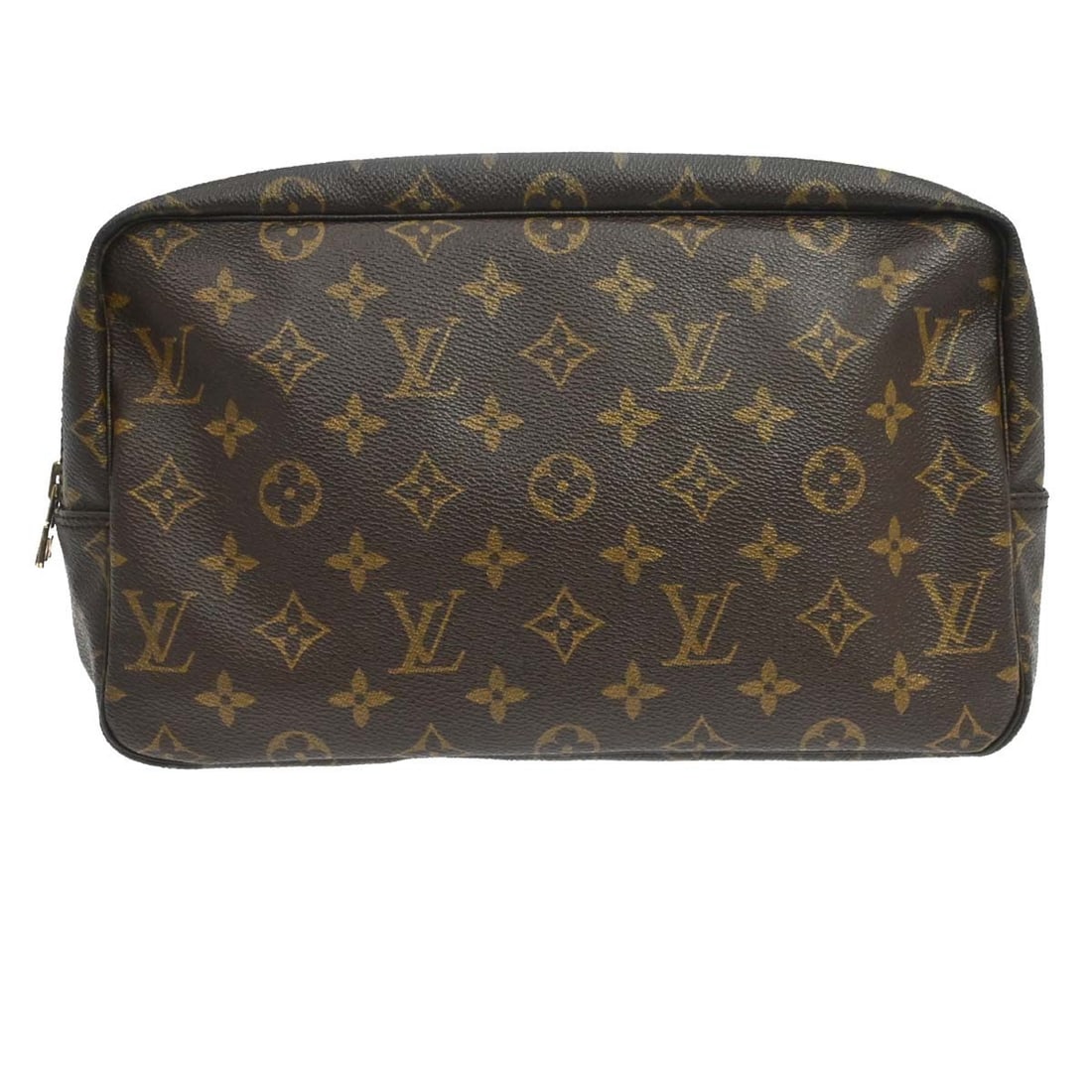 Louis Vuitton Trousse Toilette 28 Monogram Cosmetic Bag M47522: Louis Vuitton Trousse Toilette 28 Monogram Cosmetic Bag M47522 Vintage Louis Vuitton Trousse Toilette 28 cosmetic pouch in brown Monogram canvas with a zip closure and beige leather lining. This mediu